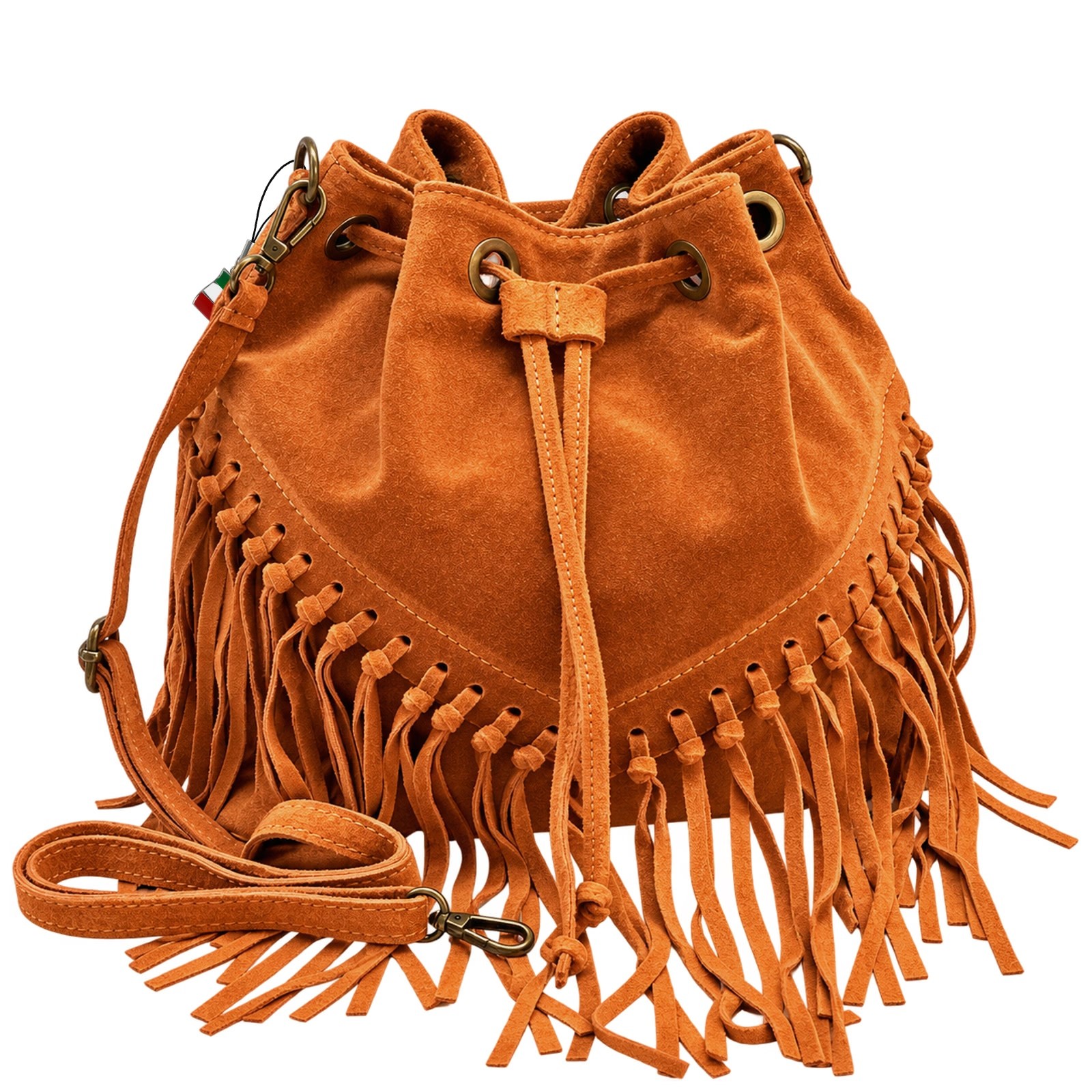 Florence Damen Schultertasche Fransen Wildleder orange OTF889O4