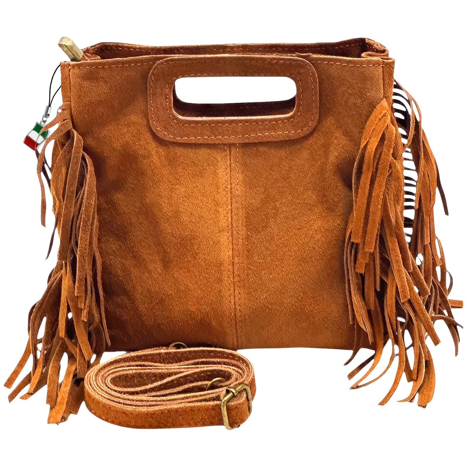 Florence Damen Handtasche kleine Fransen Wildledertasche mittelbraun OTF890C6