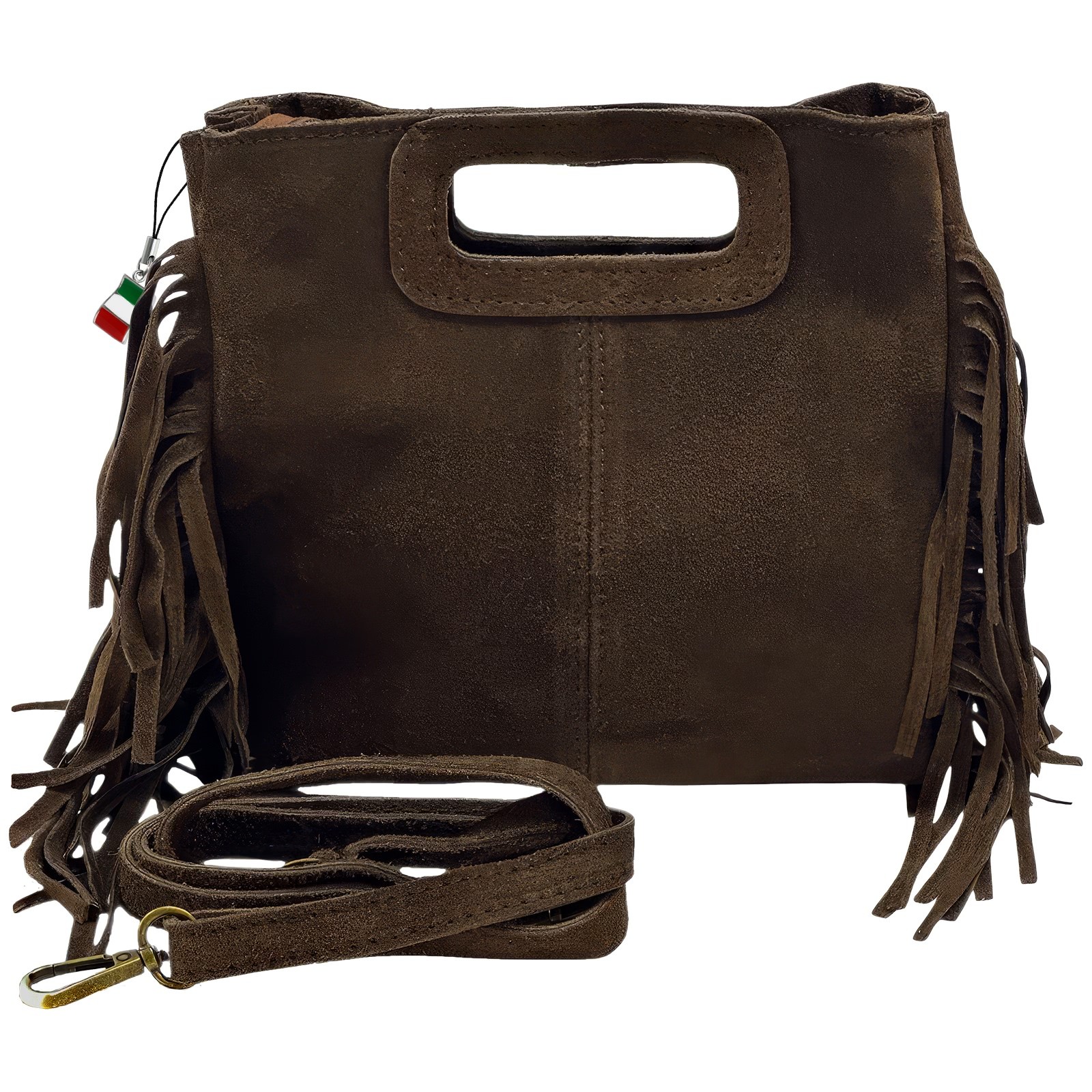 Florence Damen Handtasche kleine Fransen Wildledertasche dunkelbraun OTF890N5