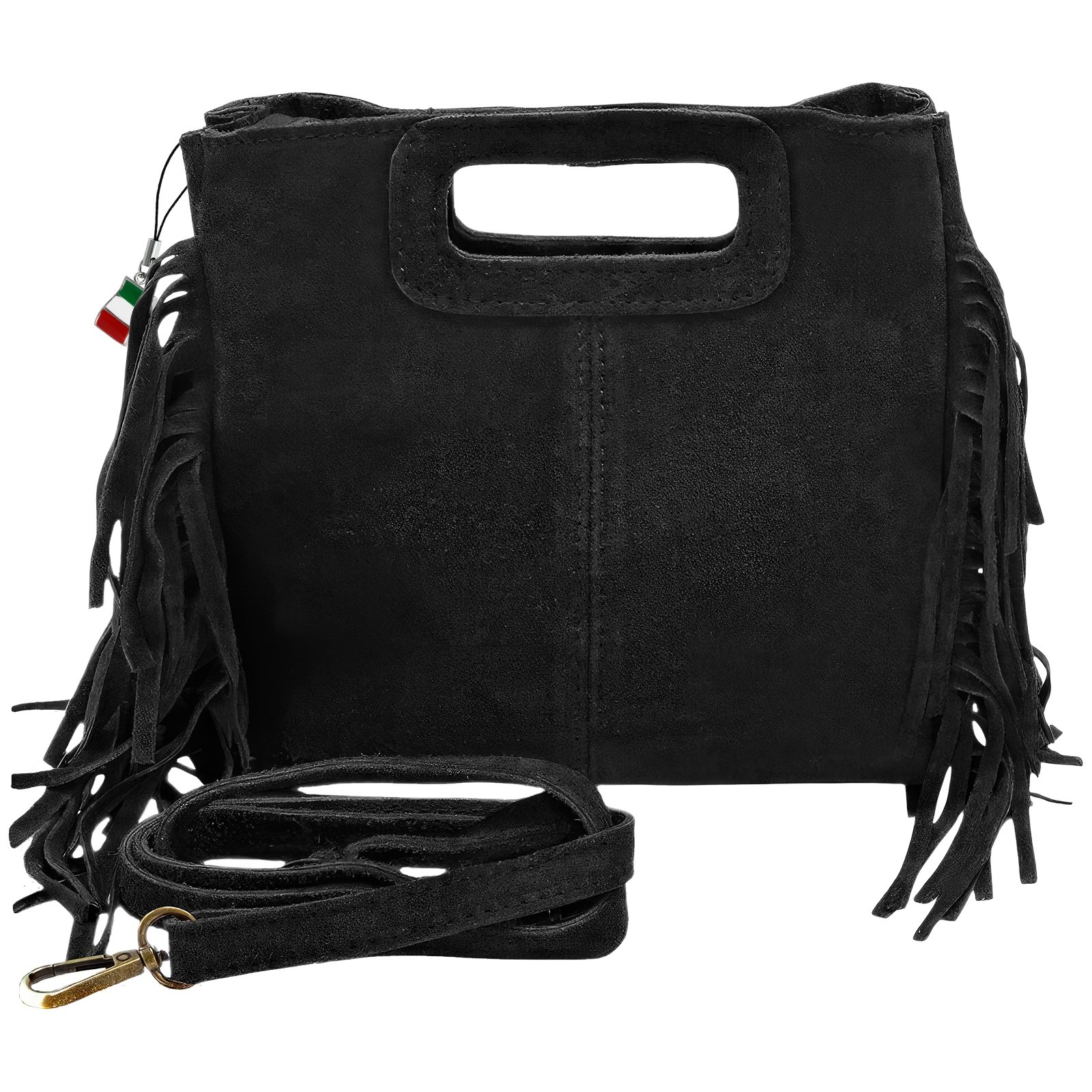 Florence Damen Handtasche kleine Fransen Wildledertasche schwarz OTF890S1