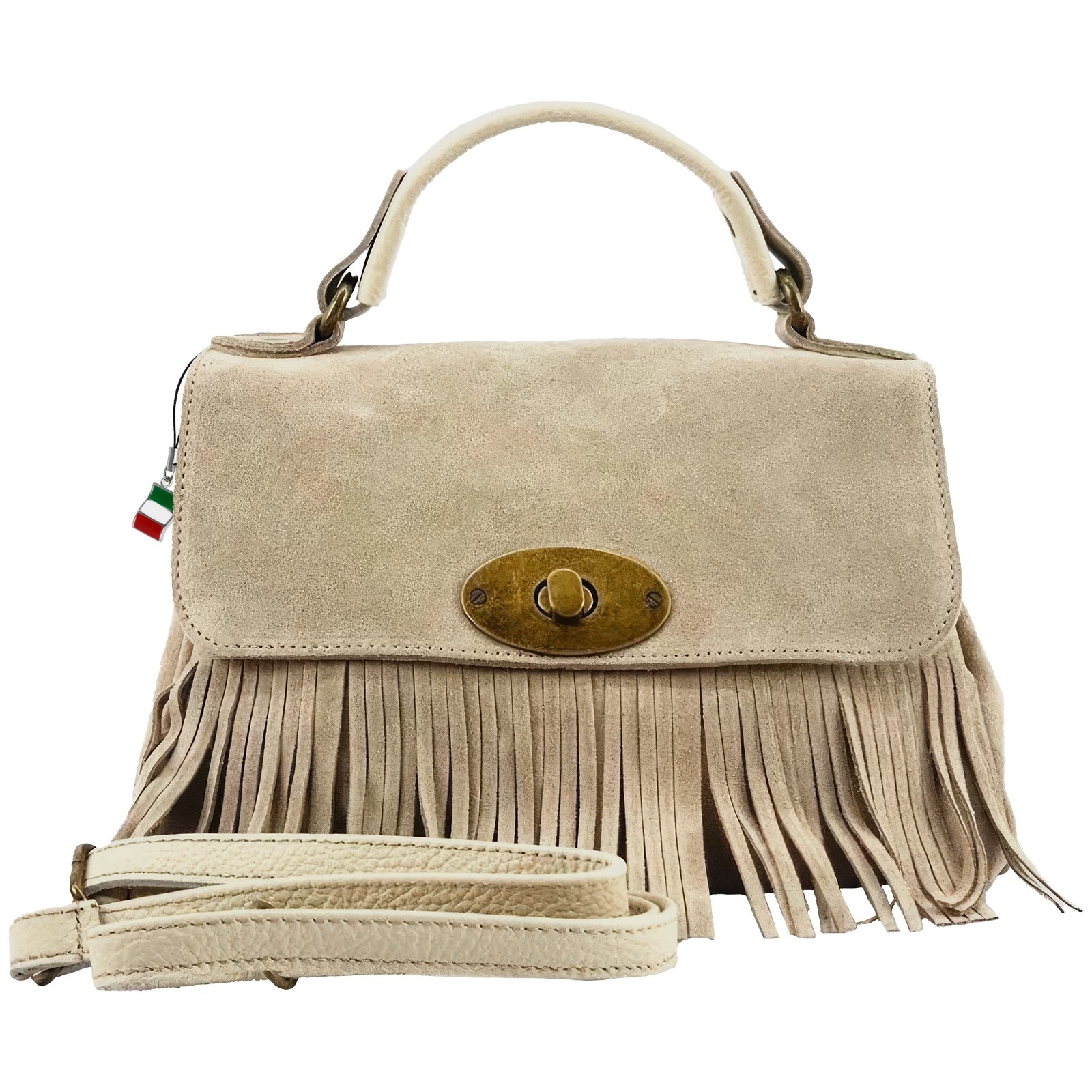 Florence Damen Handtasche Fransen Wildledertasche beige OTF891I3