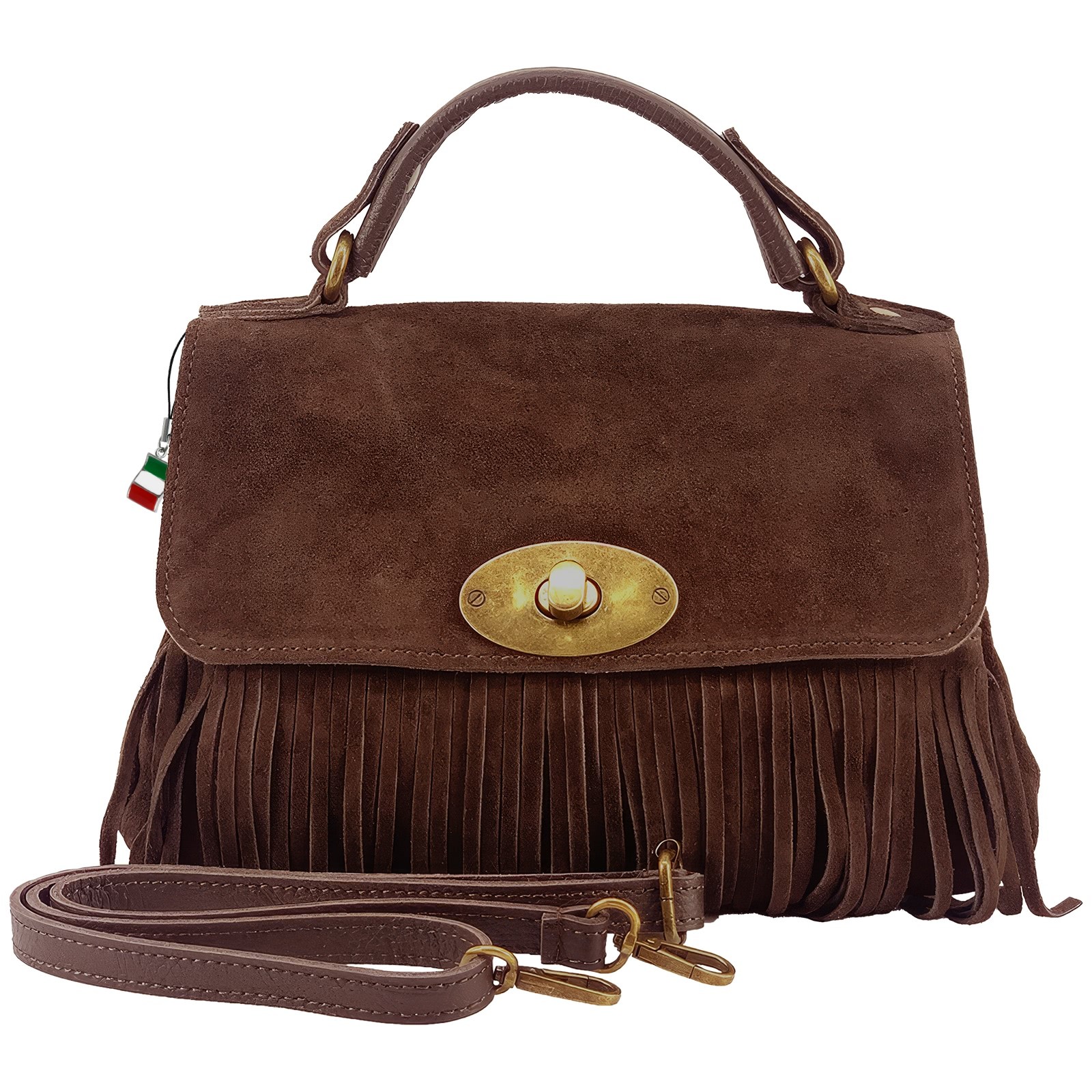 Florence Damen Handtasche Fransen Wildledertasche dunkelbraun OTF891N5