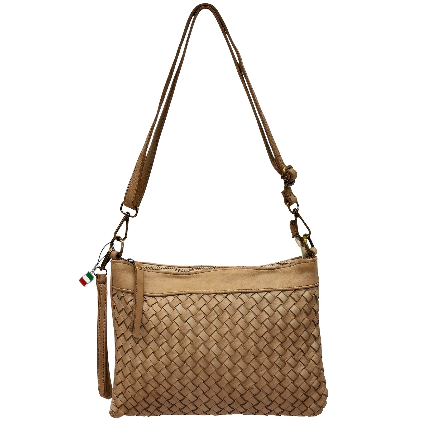 Florence Damen Umhängetasche geflochtenes Leder Tasche taupe OTF896I5