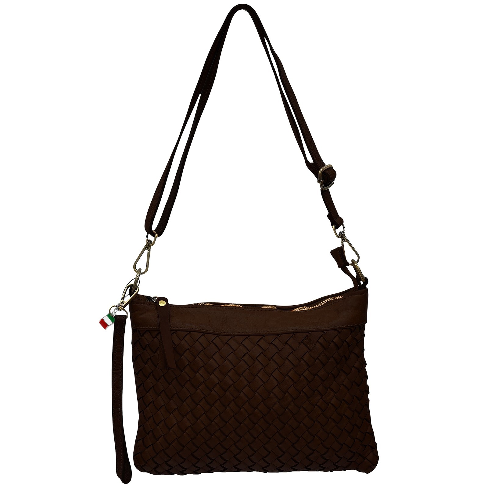 Florence Damen Umhängetasche geflochtenes Leder Tasche dunkelbraun OTF896N6