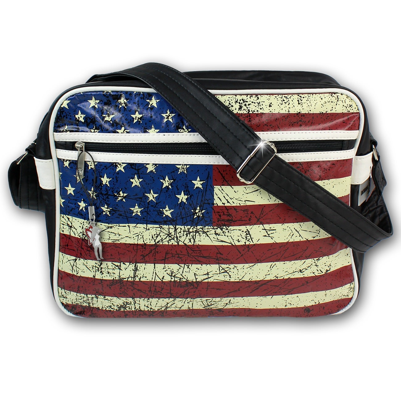 Robin Ruth Kunstleder schwarz Retro mit USA Flagge OTG1040F