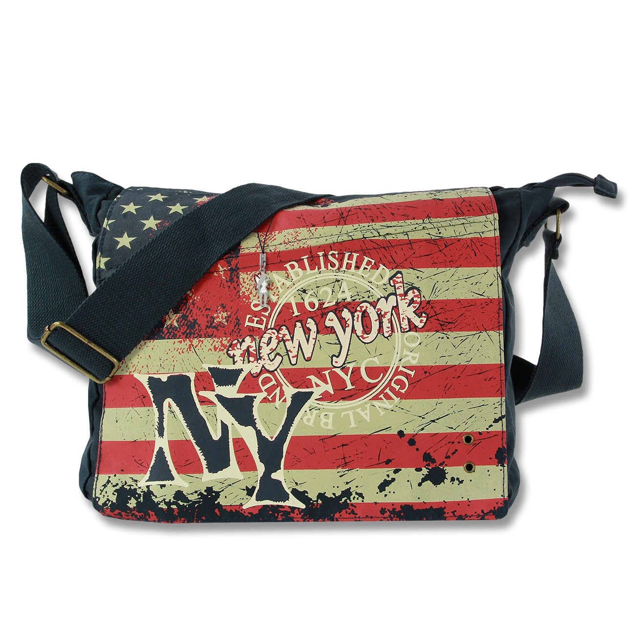 Umhängetasche Canvas blau Schultertasche New York City USA Robin Ruth OTG200D