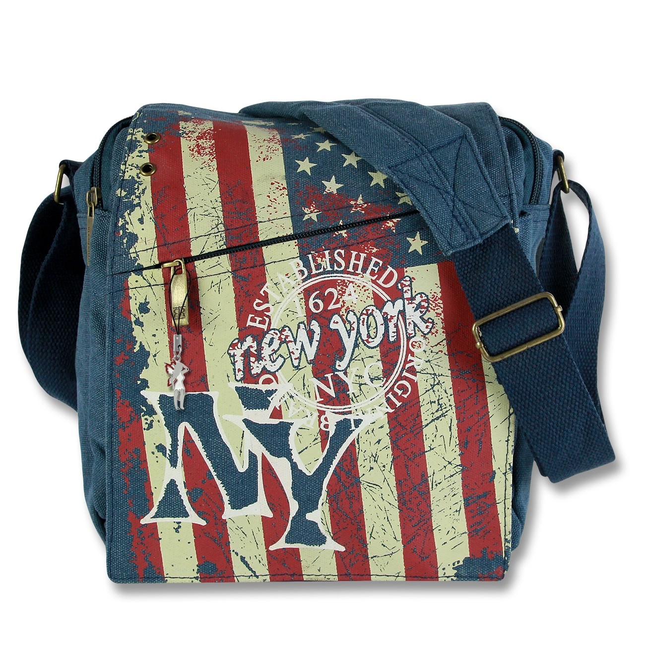 Umhängetasche Canvas blau NYC USA Crossbody Messenger Robin Ruth OTG201F