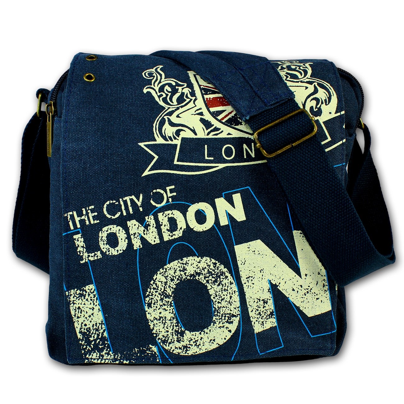 Umhängetasche Canvas navyblau Schultertasche Wappen LONDON Robin-Ruth OTG202B