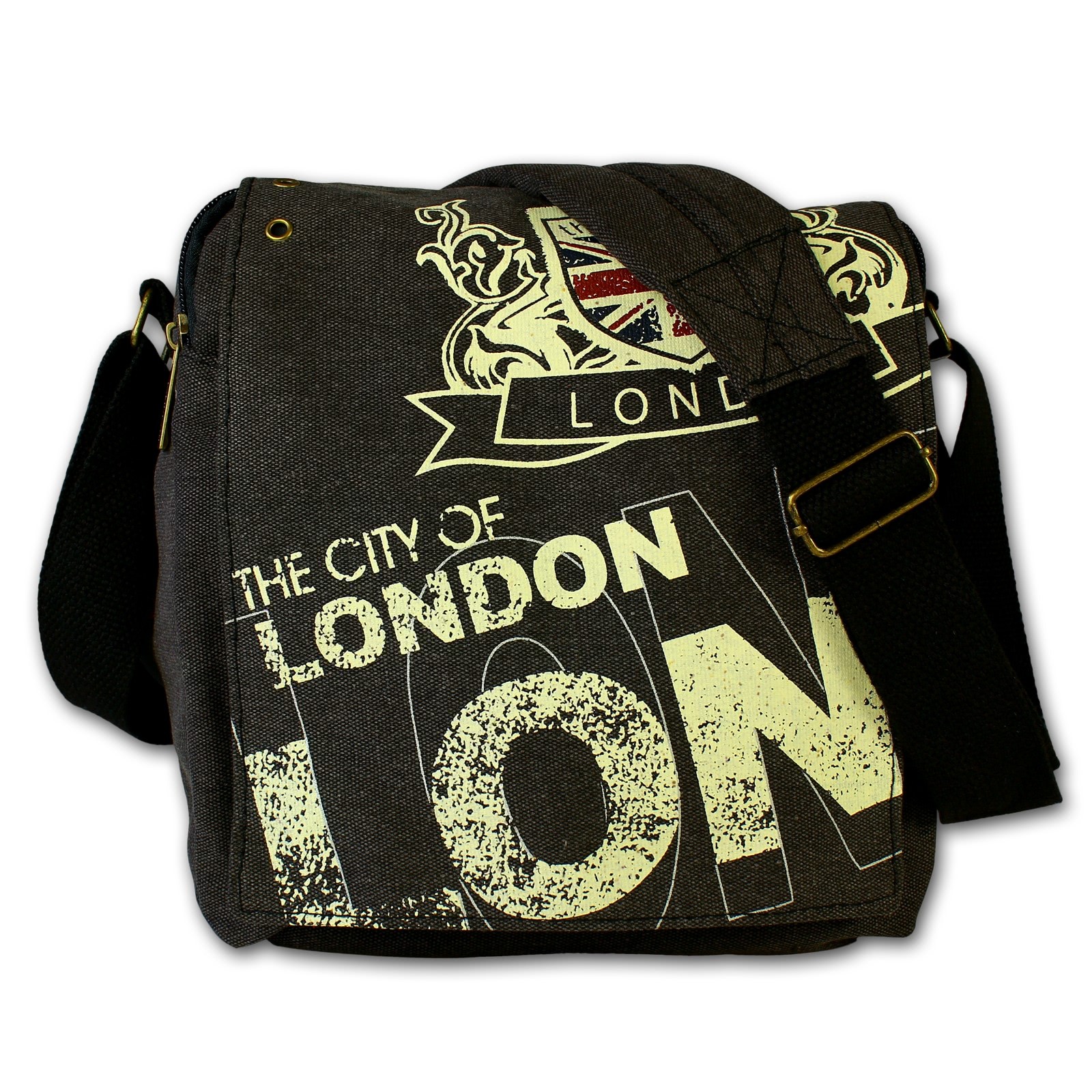 Umhängetasche Canvas schwarz Schultertasche Wappen LONDON Robin-Ruth OTG202S