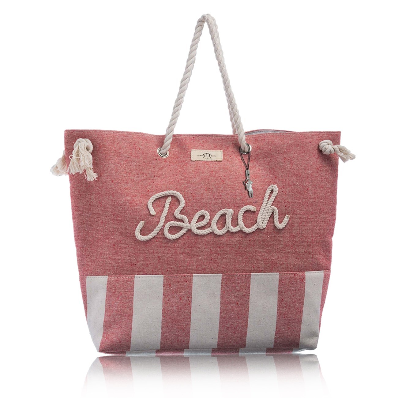 Robin Ruth rose beige gestreift Canvas Strandtasche m. Kordelverzierung OTG2095R