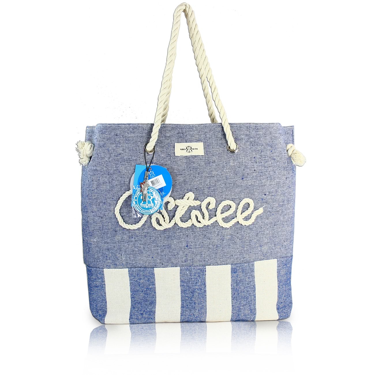 Robin Ruth Ostsee blau beige gestreift Strandtasche m. Kordelverzierung OTG2102B