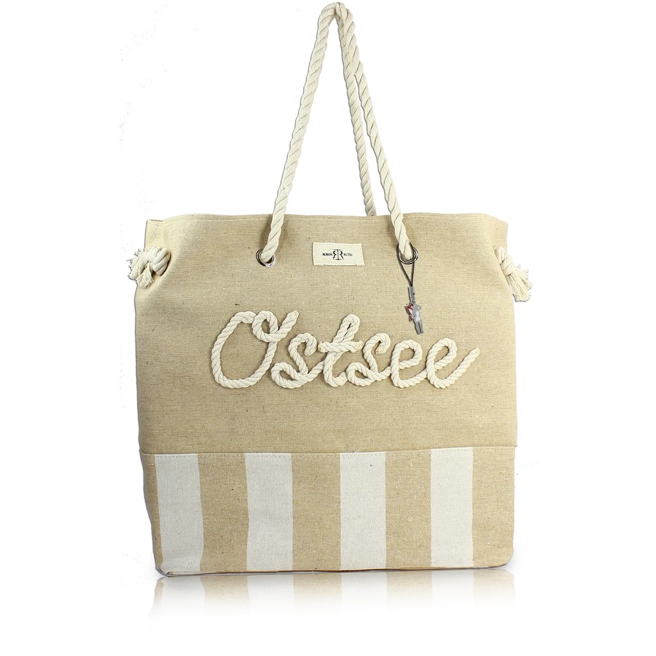 Robin Ruth Ostsee beige gestreift Strandtasche m. Kordelverzierung OTG2102C