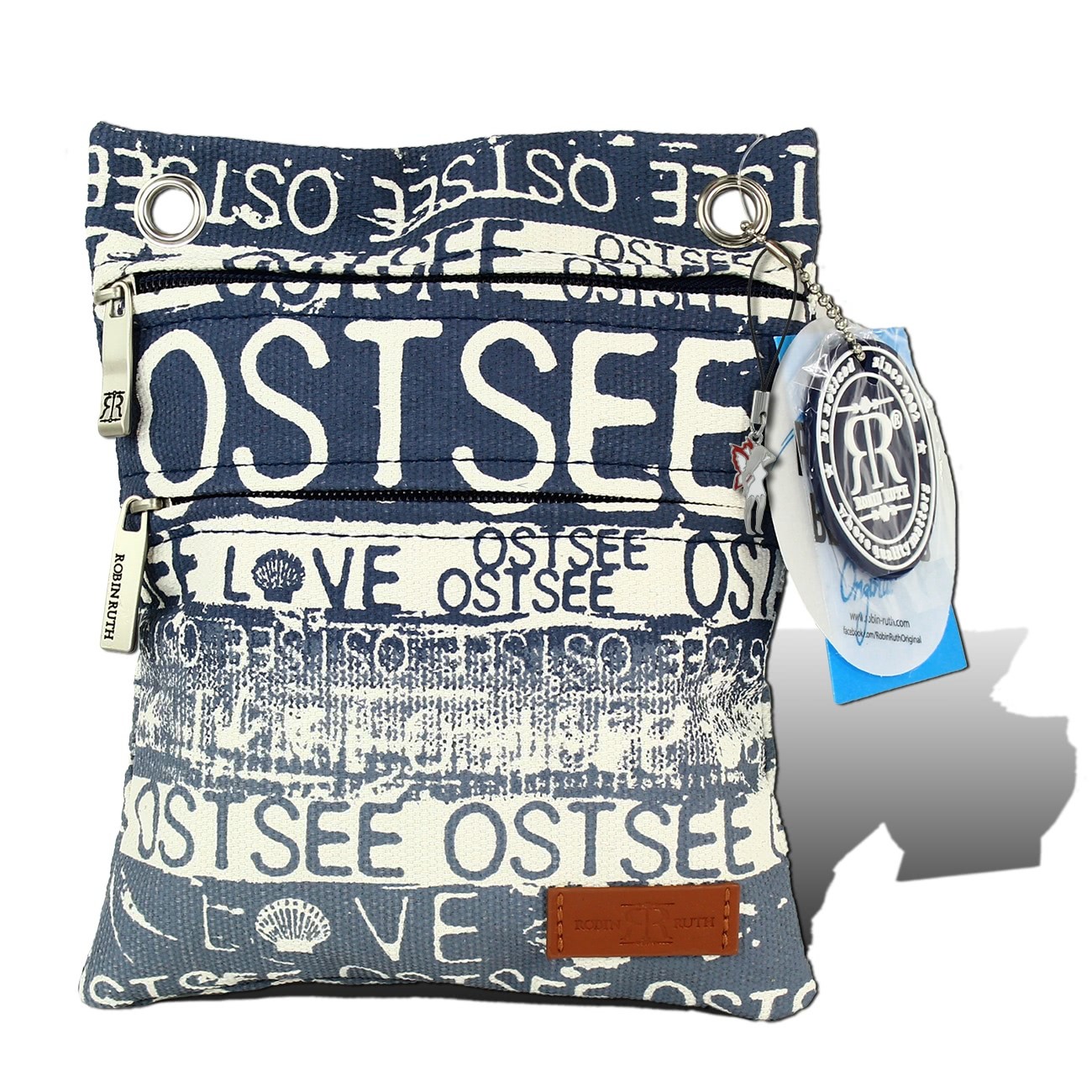 Robin Ruth Brustbeutel Umhängetasche Baumwolle blau weiß Love Ostsee OTG5101B