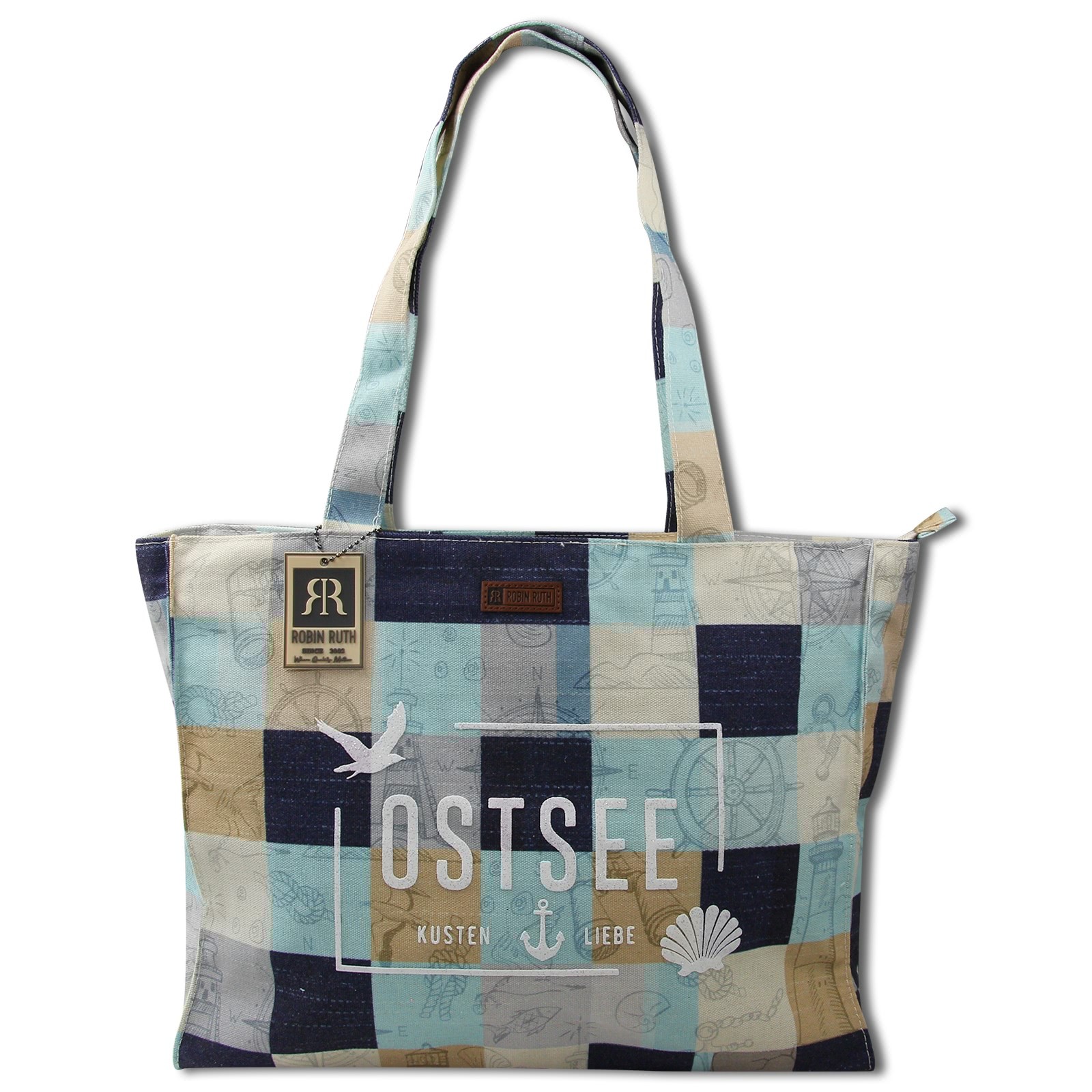 Robin Ruth Schultertasche Baumwolle Polyester blau beige OTG5124F