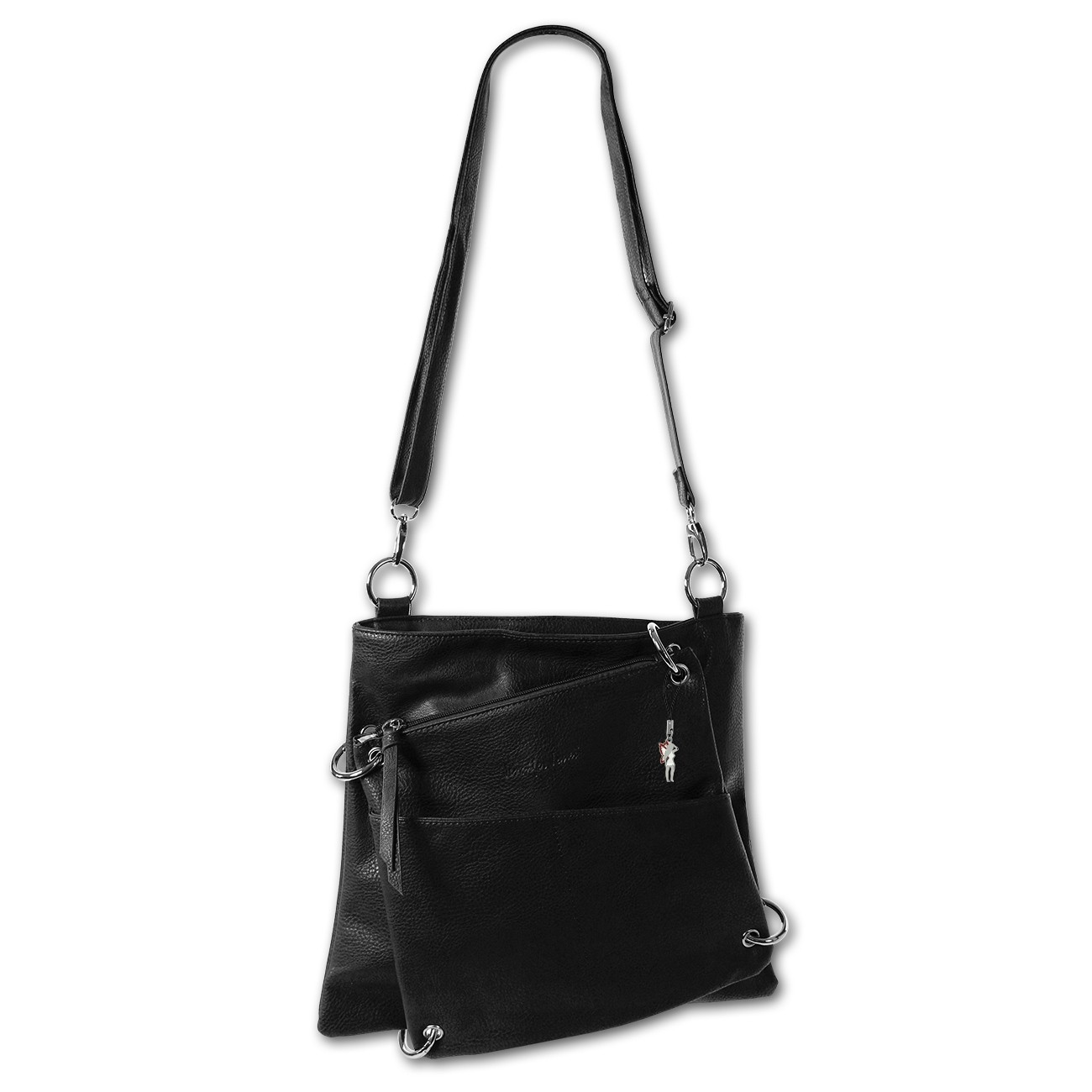 Umhängetasche schwarz Kunstleder Damen Handtasche 2in1 Jennifer Jones OTJ112S