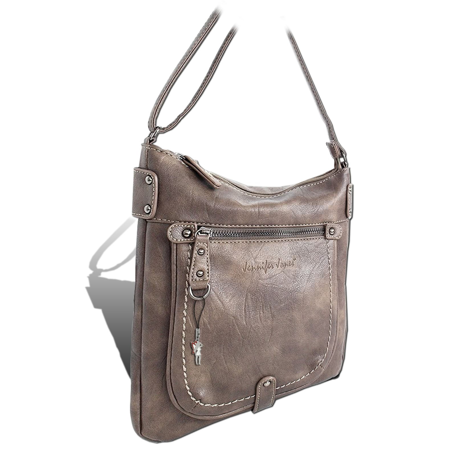 Jennifer Jones Umhängetasche Schultertasche taupe Damen Handtasche OTJ142C