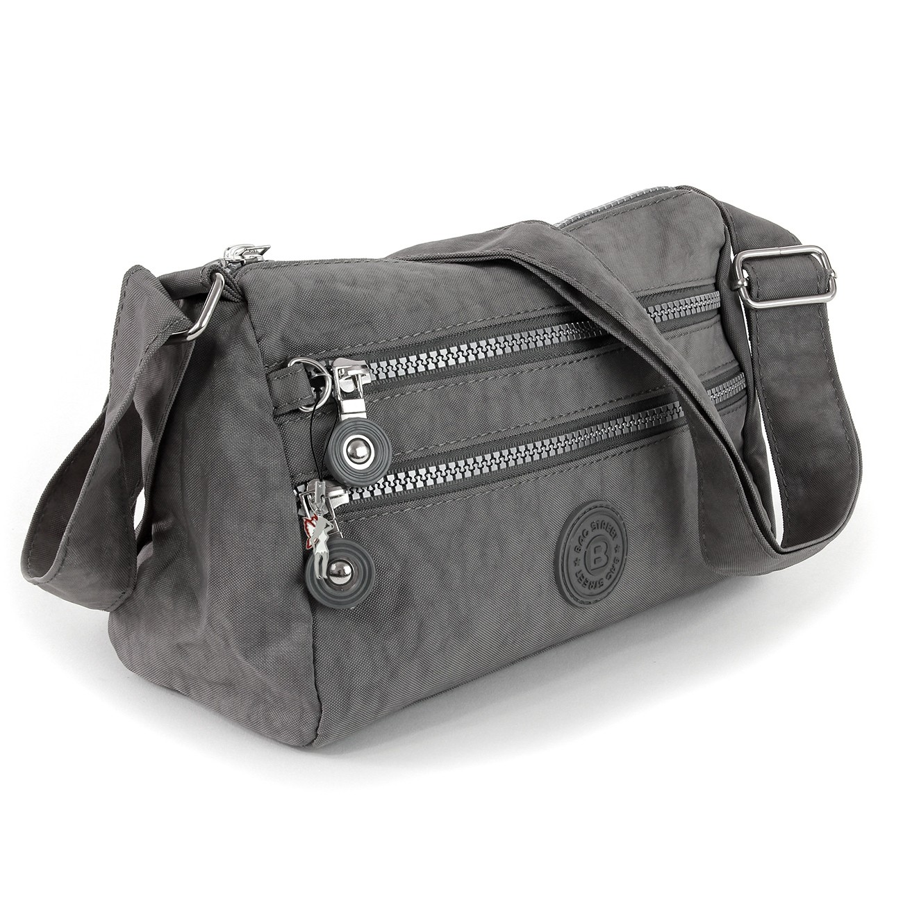 Bag Street Umhängetasche Crinkle Nylon grau sportliche Damen Handtasche OTJ229K