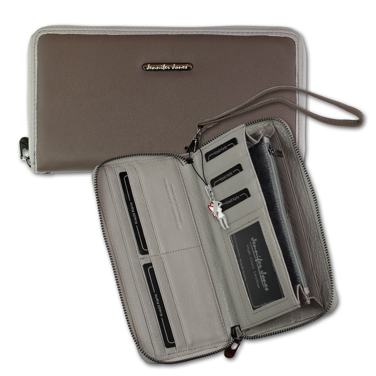 Jennifer Jones ,Wristlet Leder braun Damen Portemonnaie Clutch OTJ504C