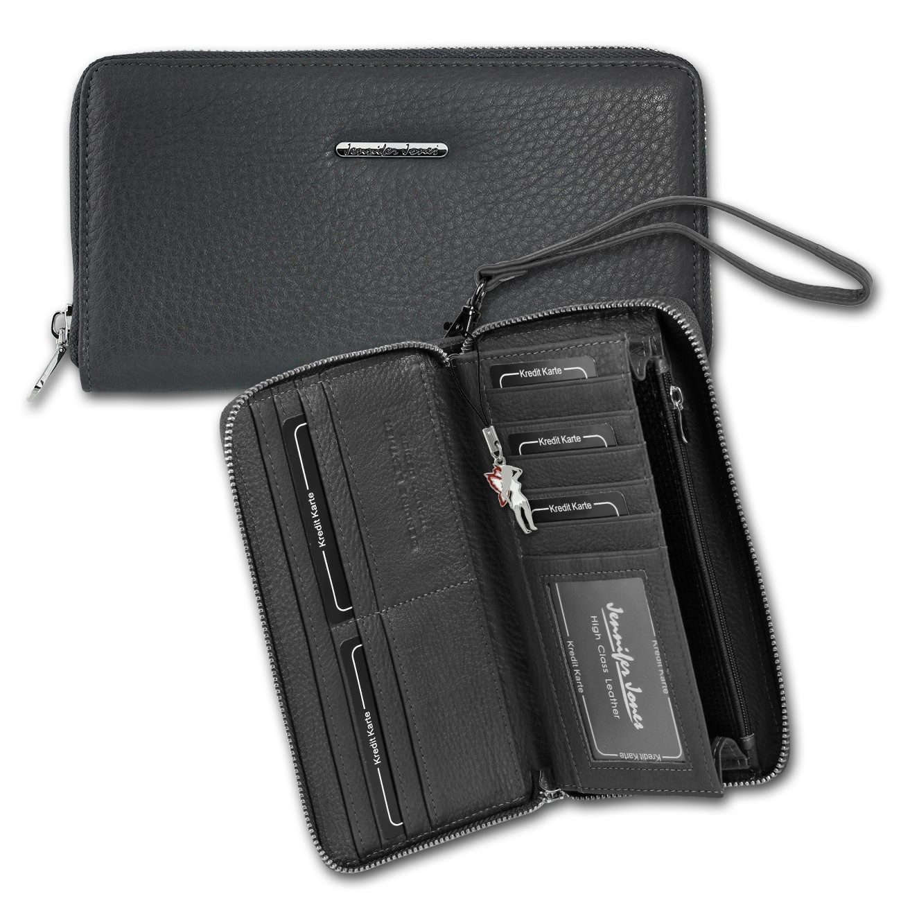 Jennifer Jones , Wristlet Leder grau Damen Portemonnaie Clutch OTJ504K