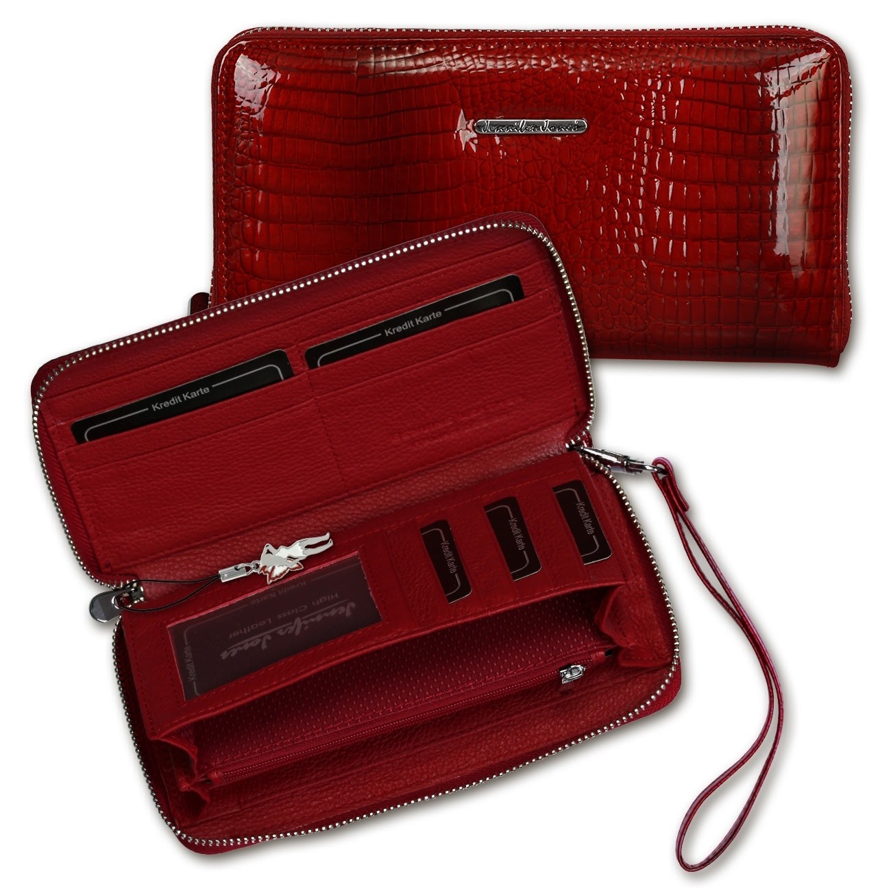 Jennifer Jones , Wristlet Leder rot Croco RFID Portemonnaie OTJ505R