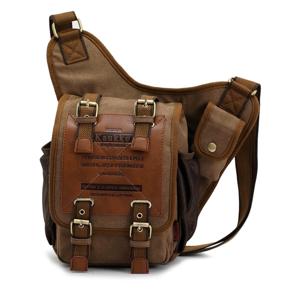 DrachenLeder Umhängetasche braun Crossover Messengerbag Canvas OTK200N