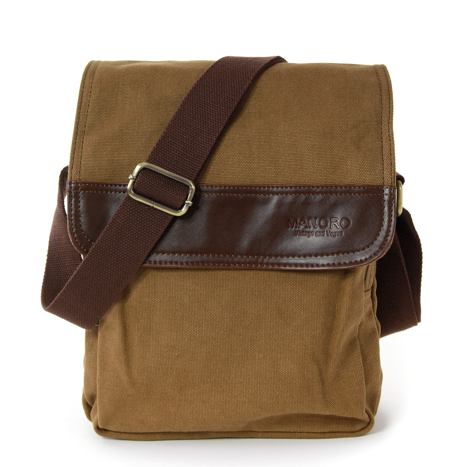 Umhängetasche, Messenger Bag Canvas khaki, braun Crossover Tasche Manoro OTK215N