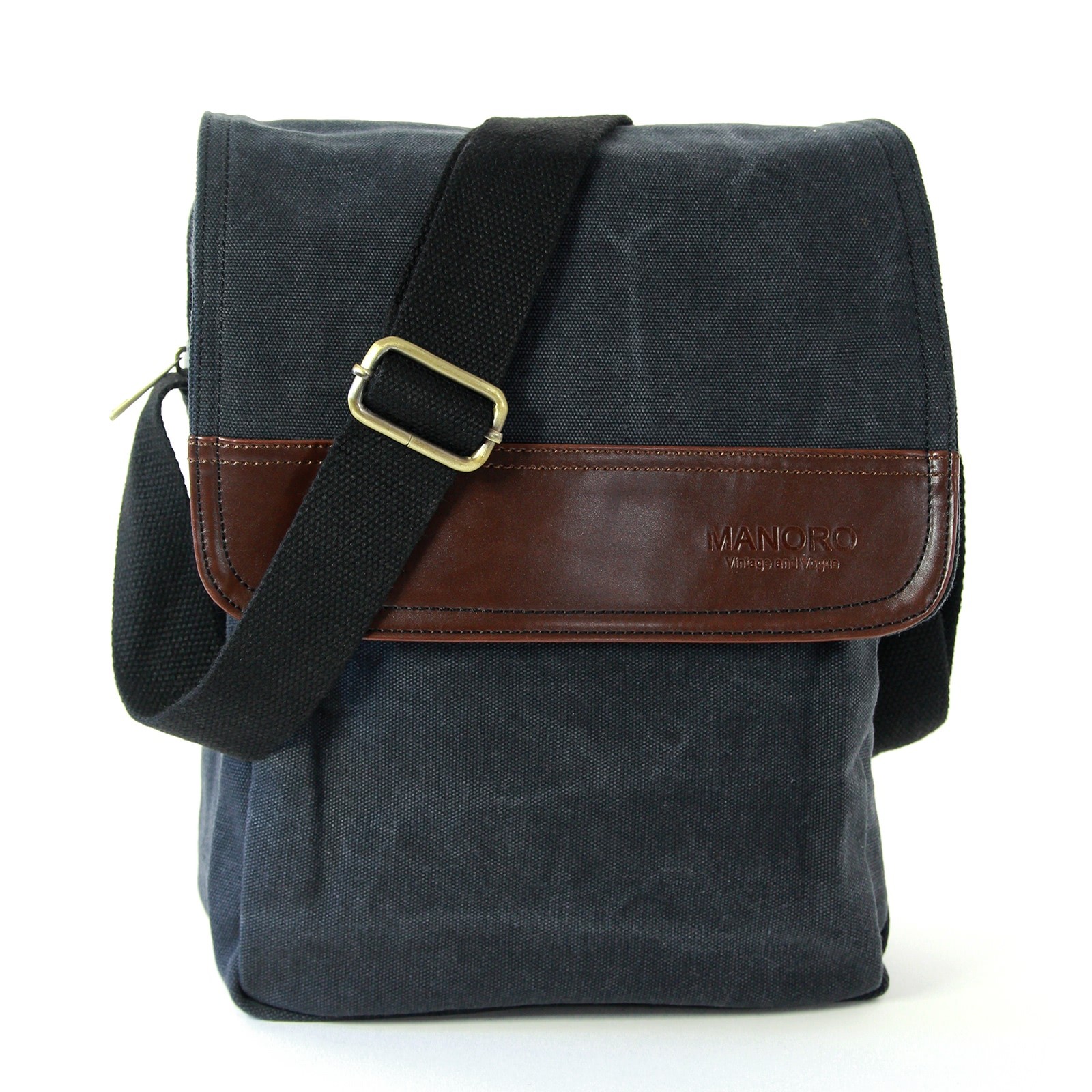 Umhängetasche, Messenger Bag Canvas schwarz Crossover Tasche Manoro OTK215S