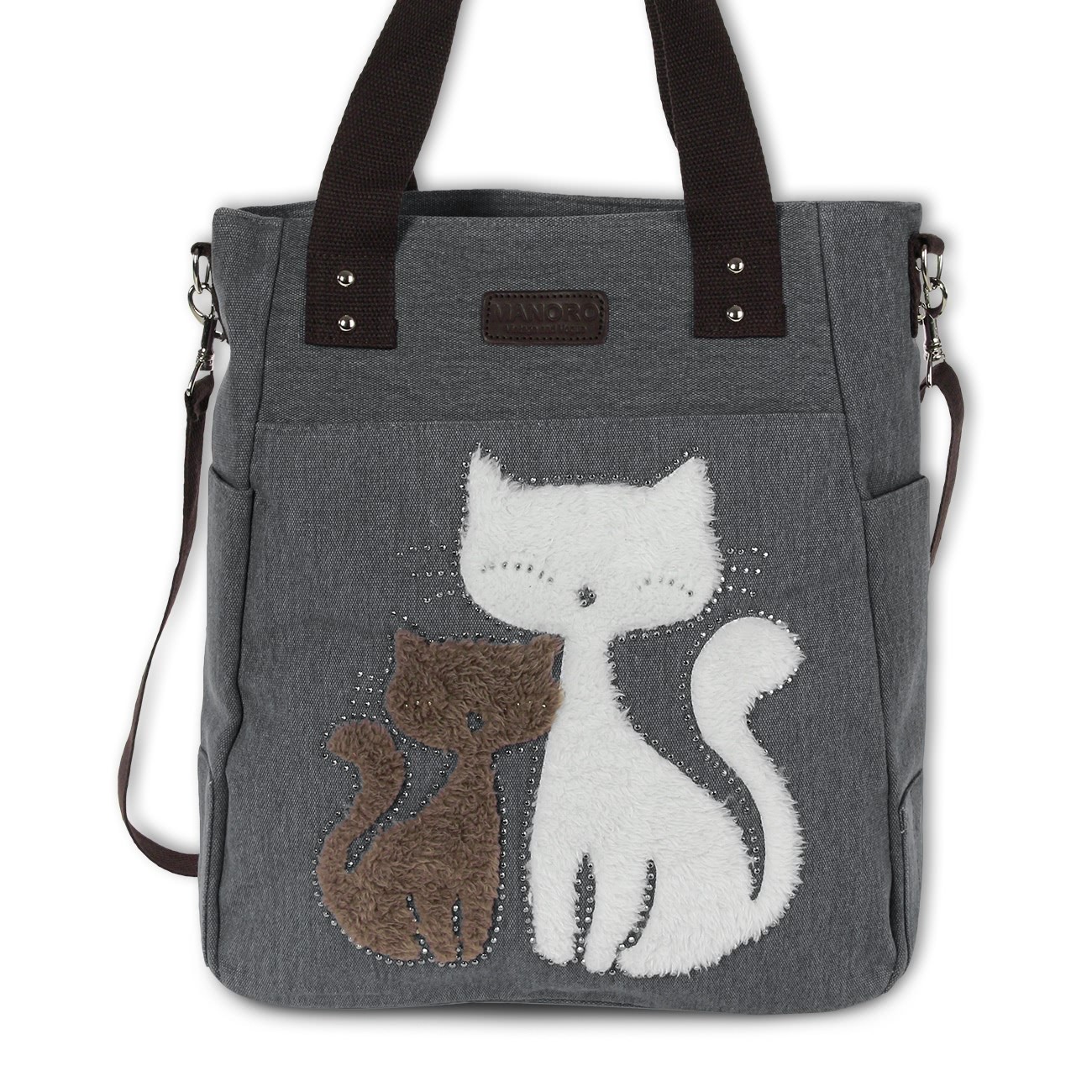 Henkeltasche, Shopper Canvas grau Handtasche Cats Schultertasche Manoro OTK217K