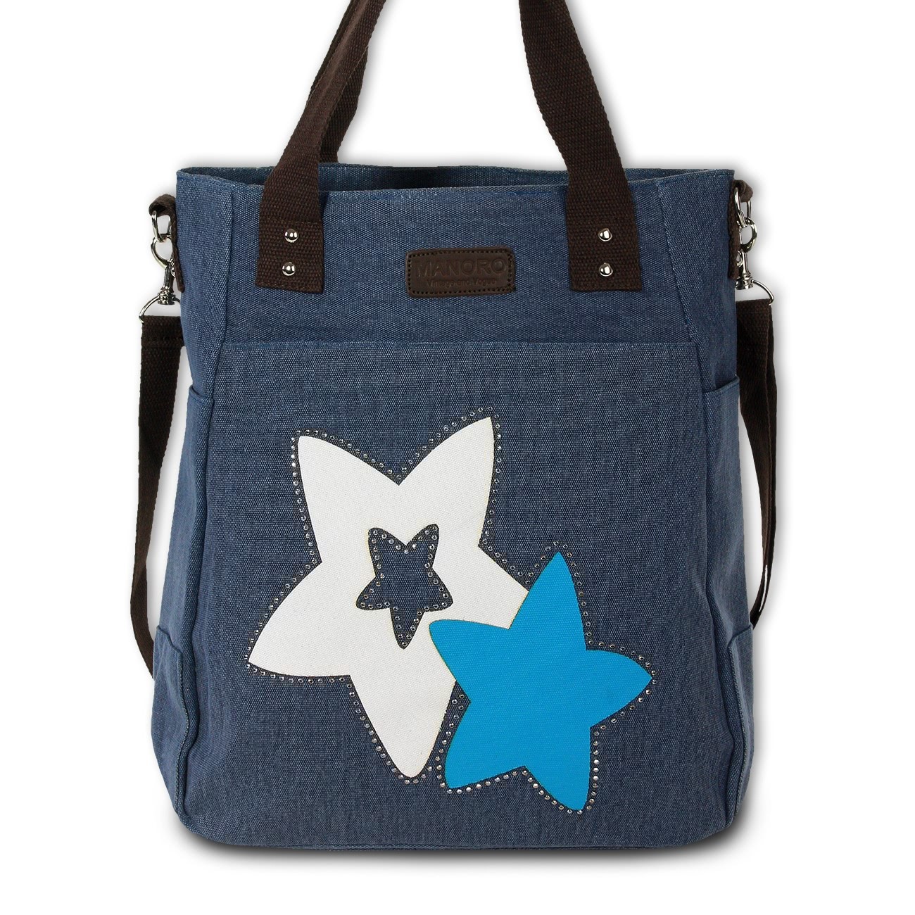 Henkeltasche Canvas blau Handtasche Shopper Stars Schultertasche Manoro OTK222B