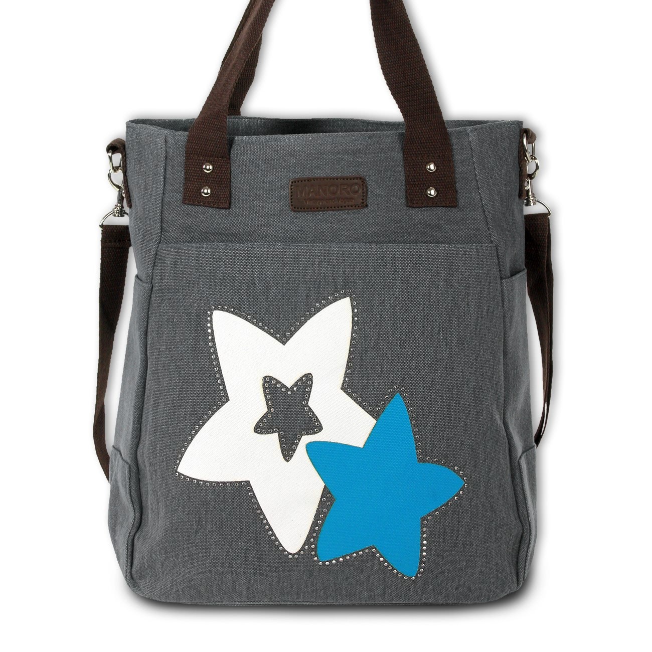 Henkeltasche Canvas grau Shopper Handtasche Stars Manoro OTK222K