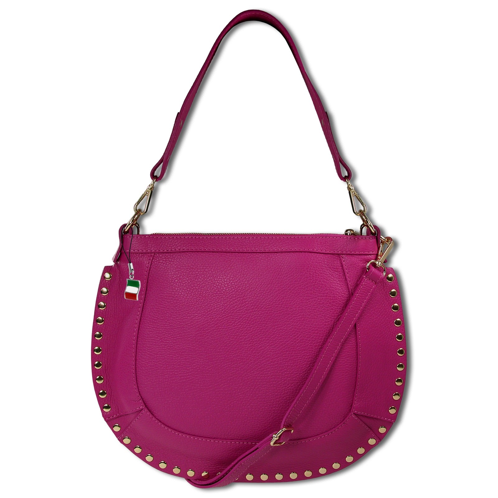 Florence Damen Schulter-Satteltasche mit Nieten Echtleder pink OTM105P