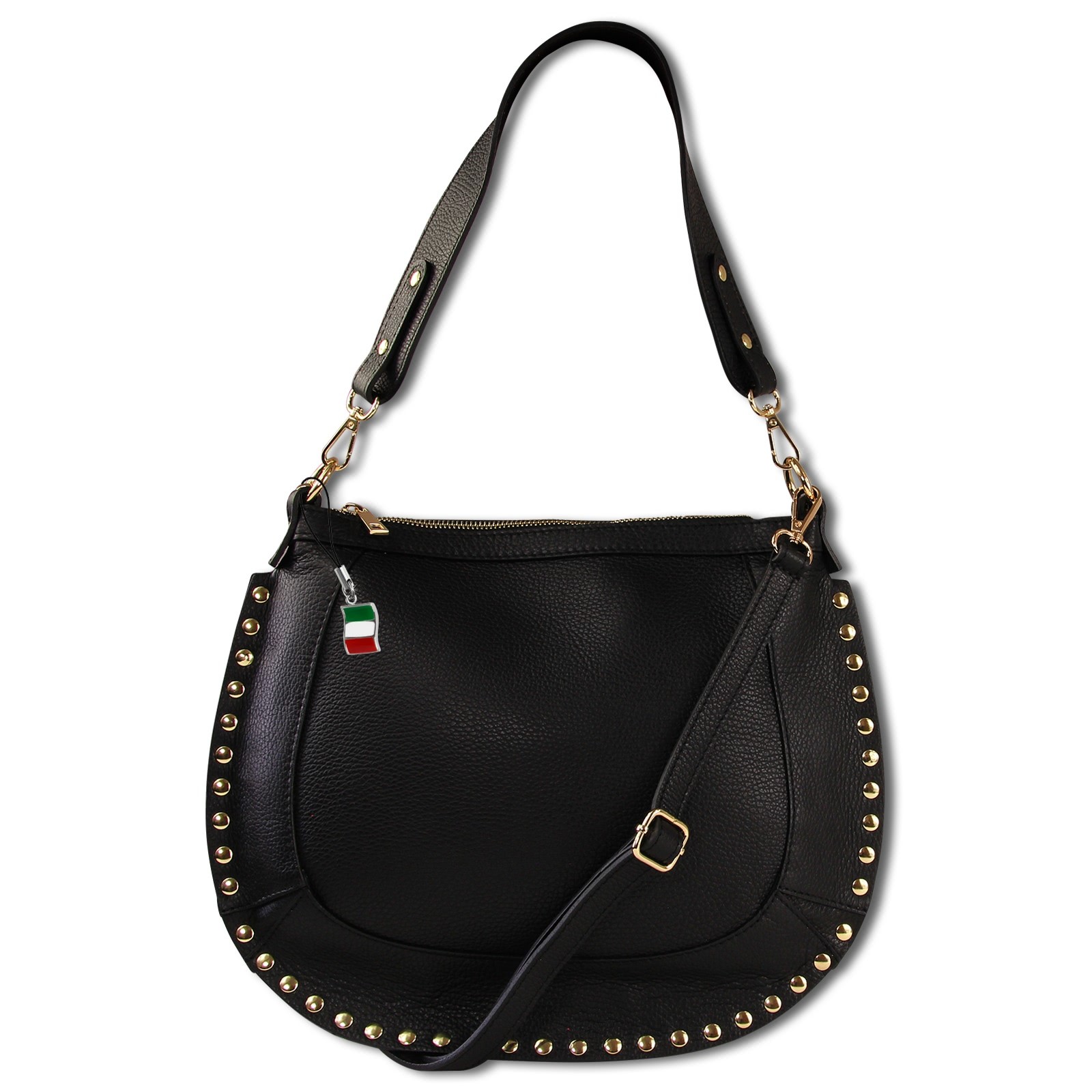 Florence Damen Satteltasche Nieten Echtleder schwarz OTM105S