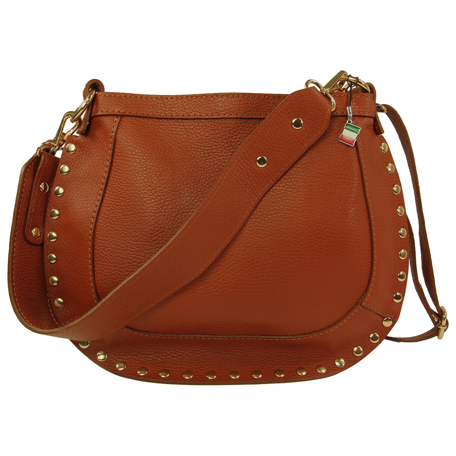 Florence Damen Schulter-Satteltasche mit Nieten Echtleder braun OTM113N