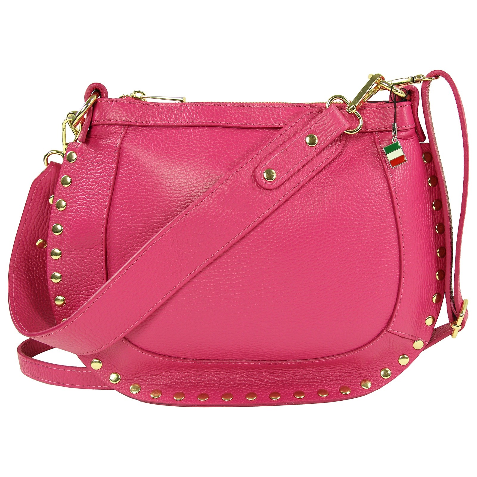 Florence Damen Schulter-Satteltasche mit Nieten Echtleder fuchsia OTM113P