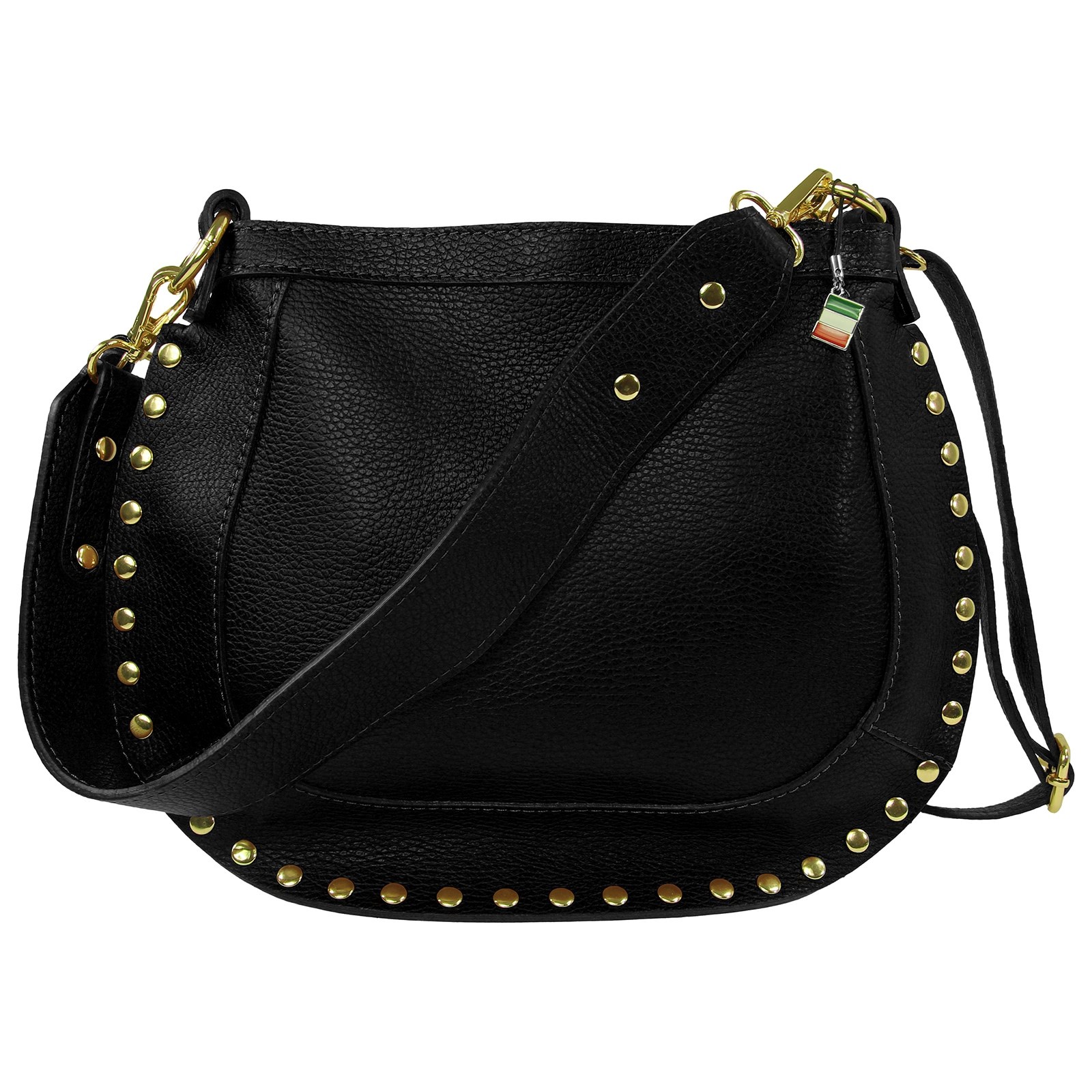 Florence Damen Schulter-Satteltasche mit Nieten Echtleder schwarz OTM113S