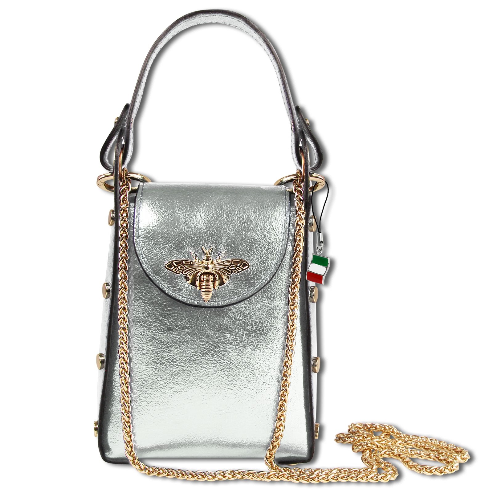 Florence Biene Damen Handtasche Echtleder silber metallic OTM802J
