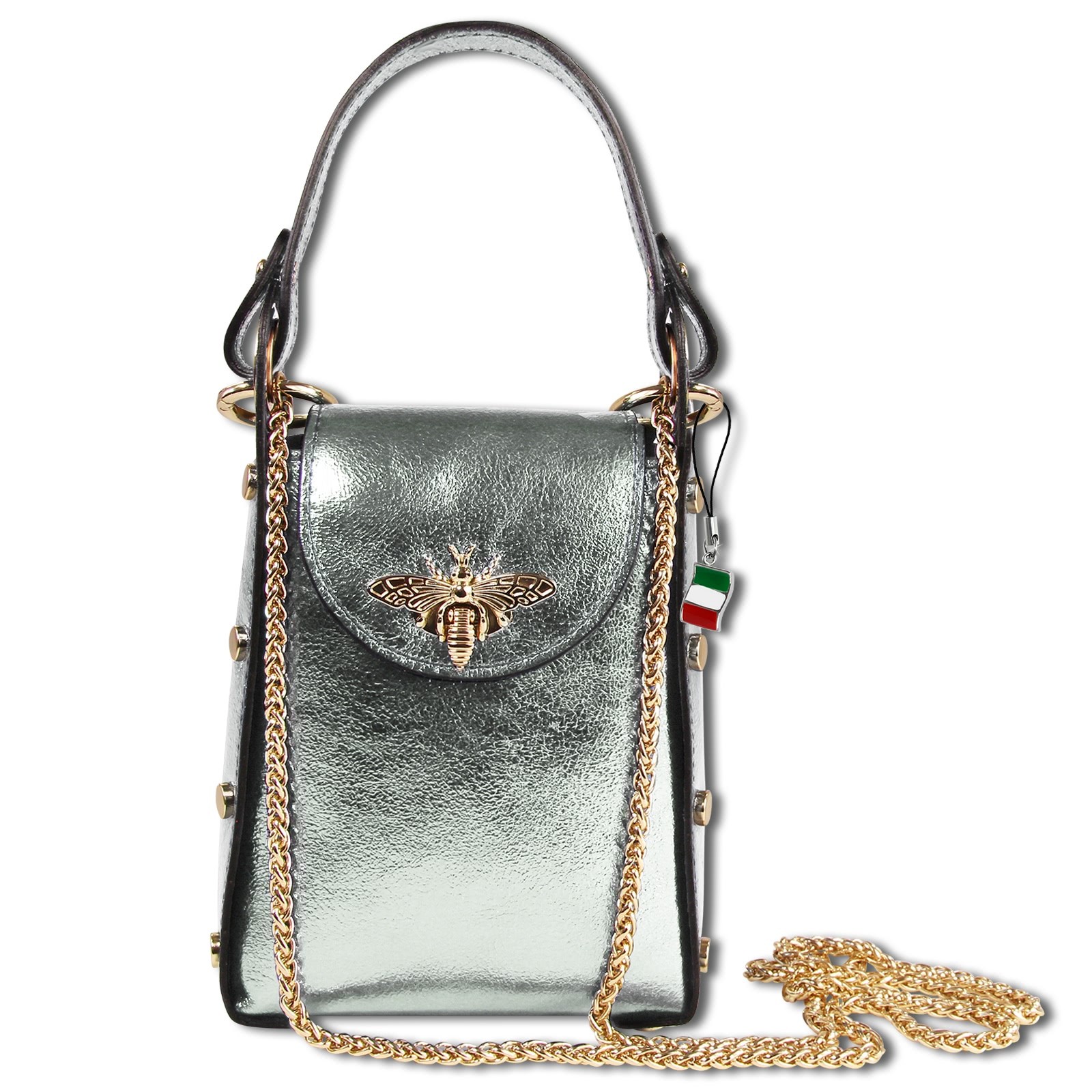 Florence Biene Damen Tasche Echtleder silbergrau metallic OTM802K