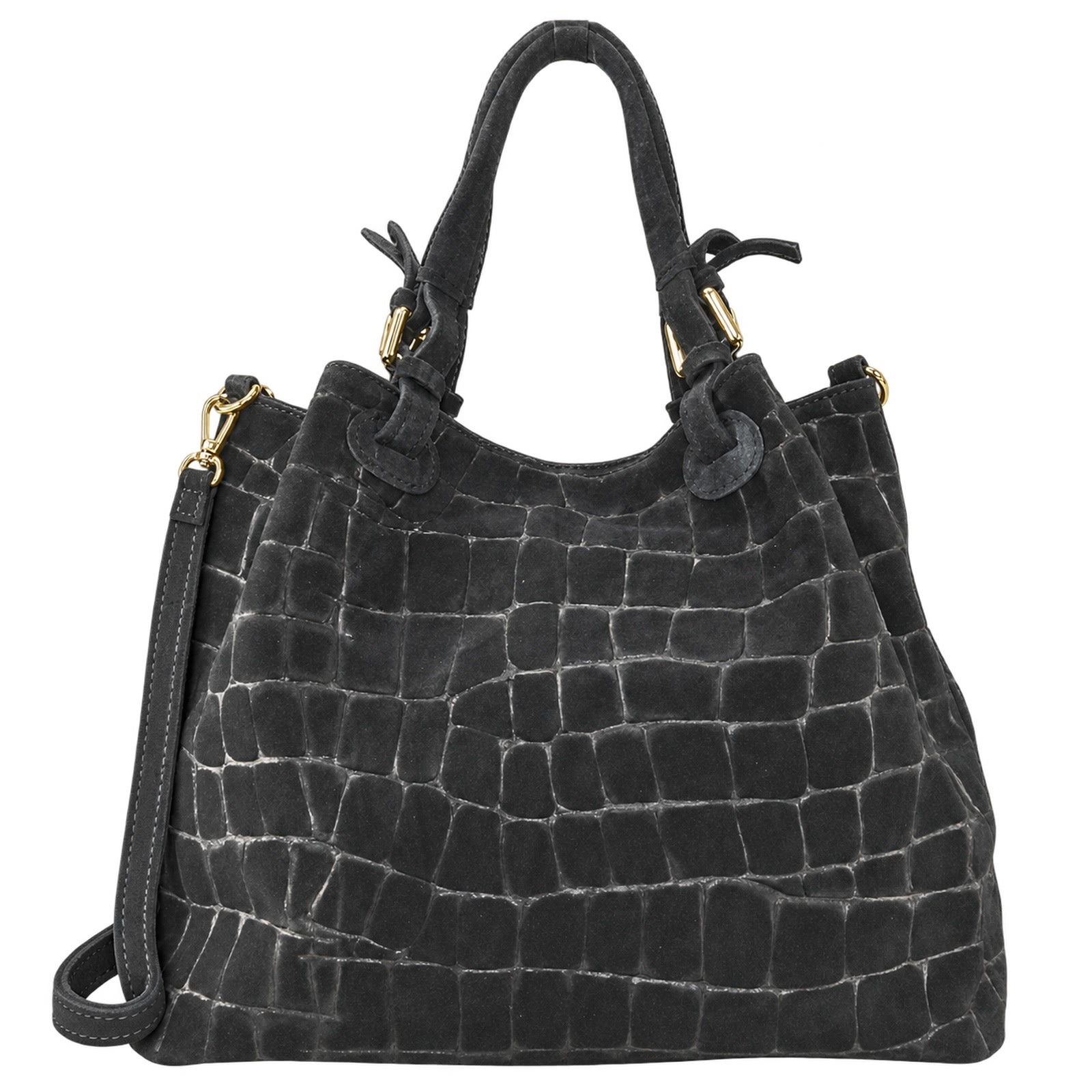 Florence Damen Schultertasche Wildleder geprägt Tasche schwarz OTM819S3
