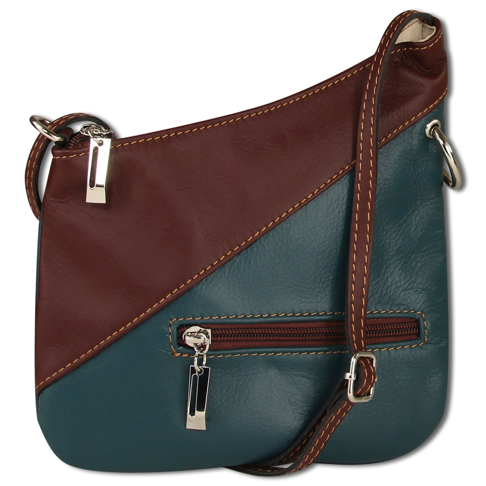 Toscanto Damen Jugend Abendtasche Leder Tasche dunkelcyan (blau) braun OTT100SB