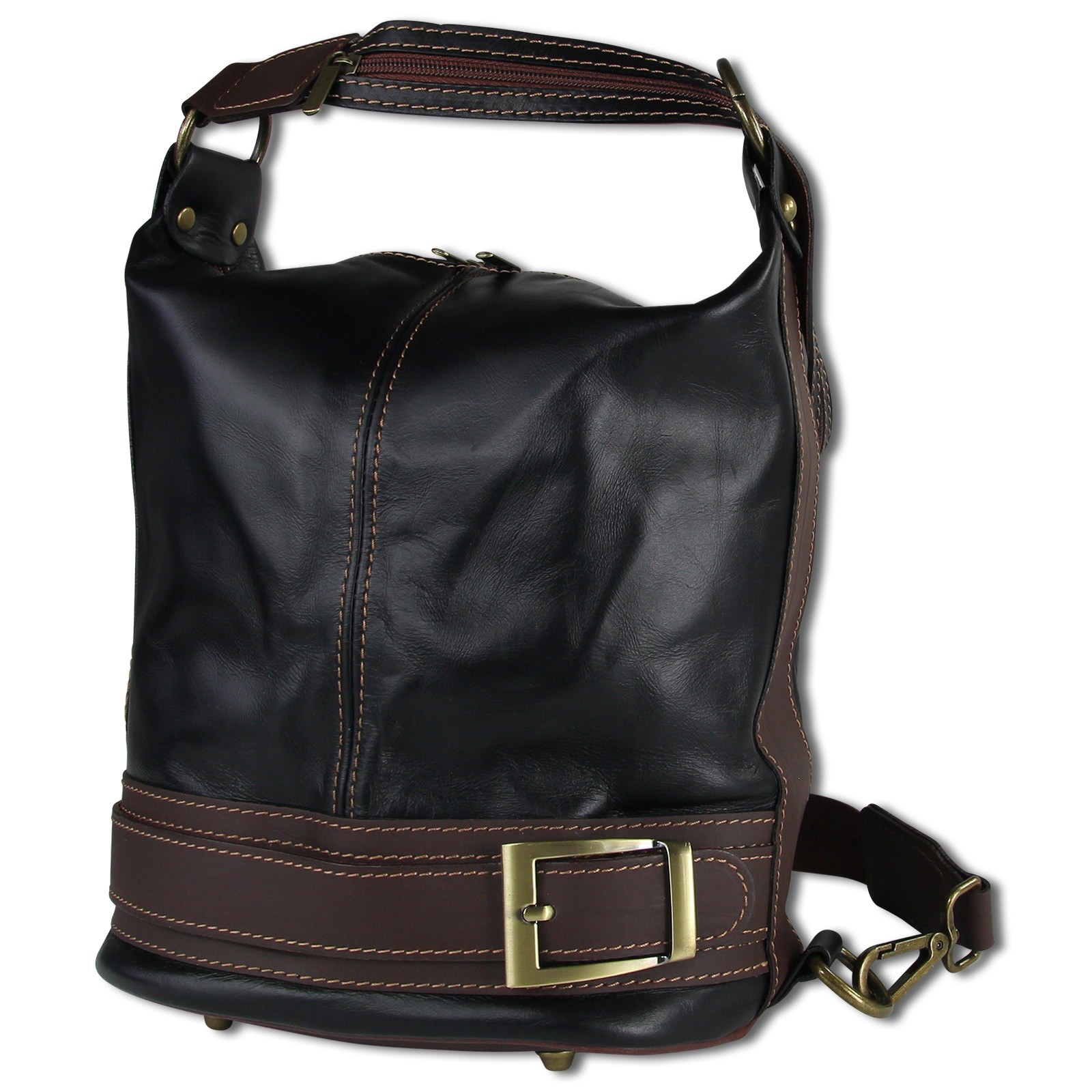 Toscanto Damen Cityrucksack Leder Tasche schwarz braun OTT104SF