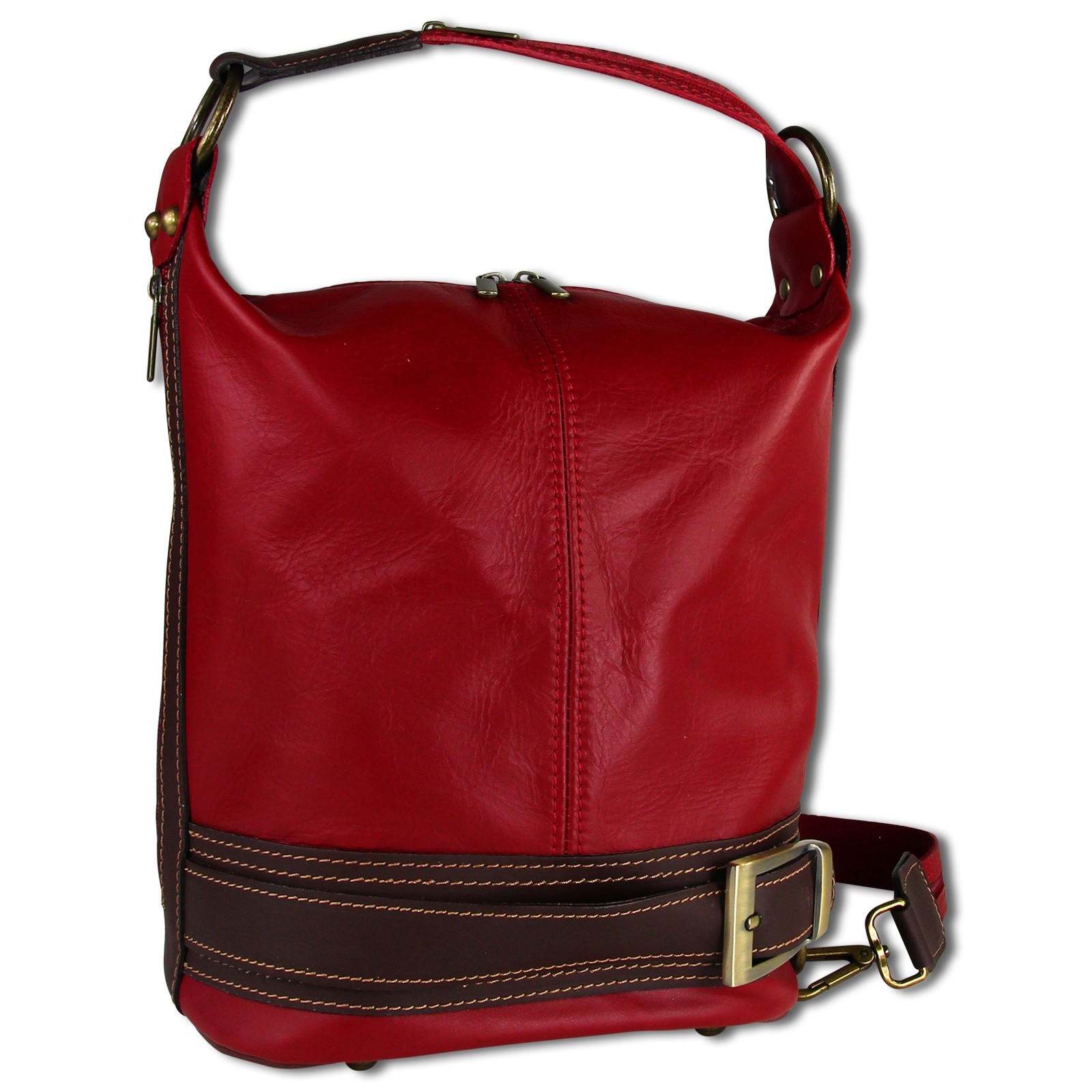 Toscanto Damen Schultertasche Cityrucksack Leder Tasche rot braun OTT104SR