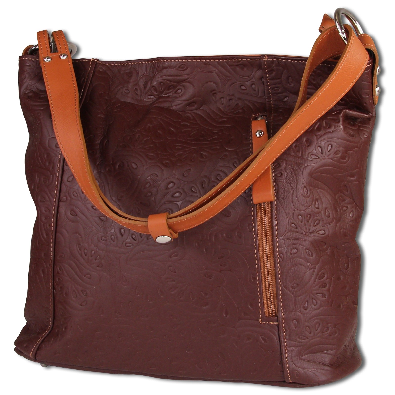 Toscanto Damen Schultertasche Henkeltasche Umhängetasche Leder Tasche braun hellbraun tan OTT130SN