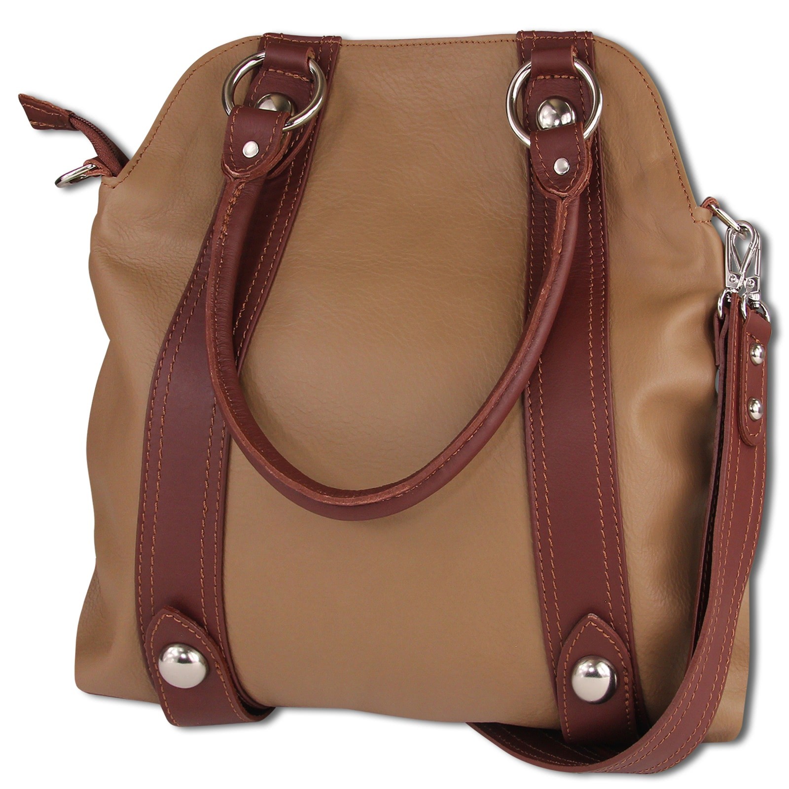 Toscanto Damen Schultertasche Henkeltasche Umhängetasche Leder Tasche taupe hell braun OTT132SC