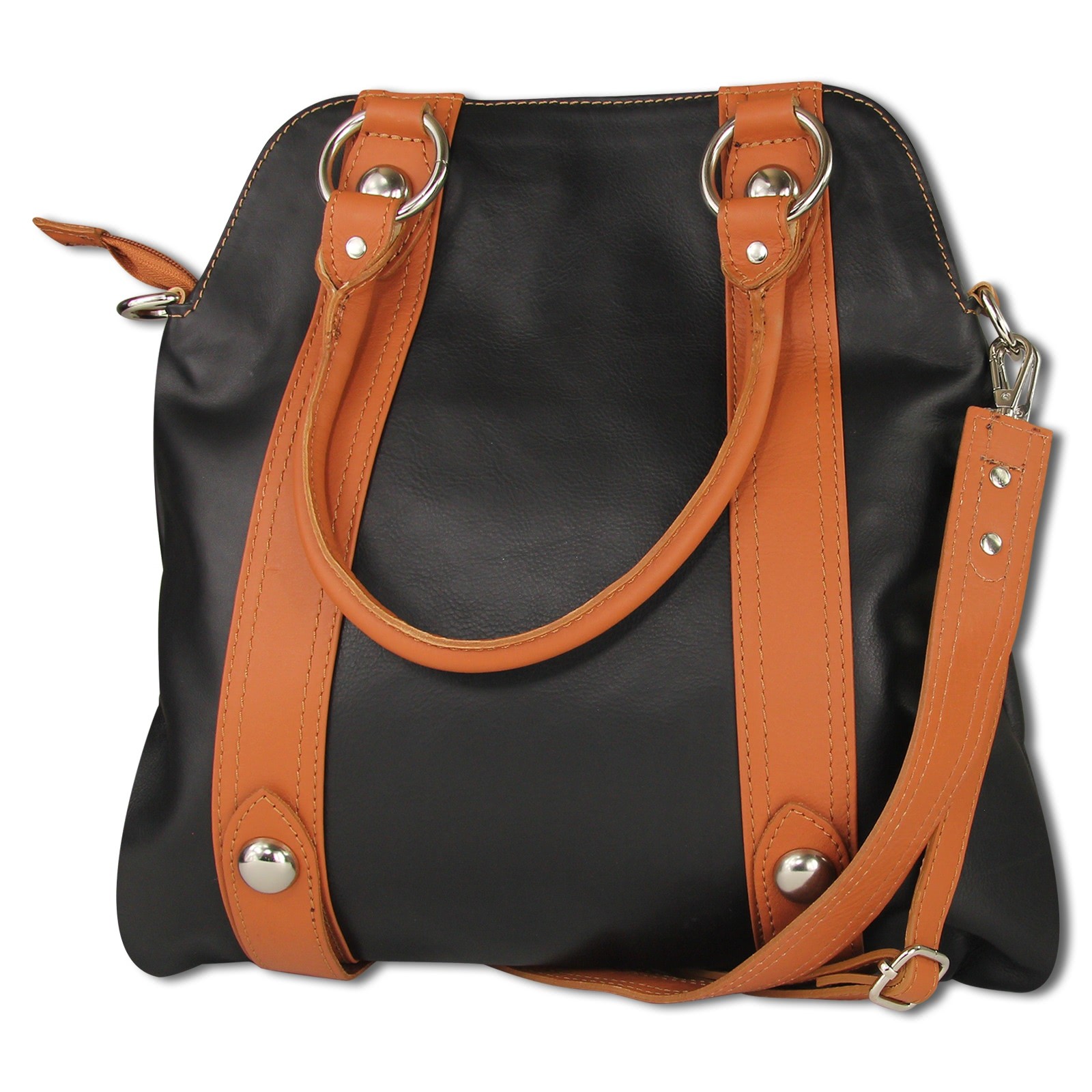 Toscanto Damen Schultertasche Henkeltasche Umhängetasche Leder Tasche schwarz hellbraun OTT132SS