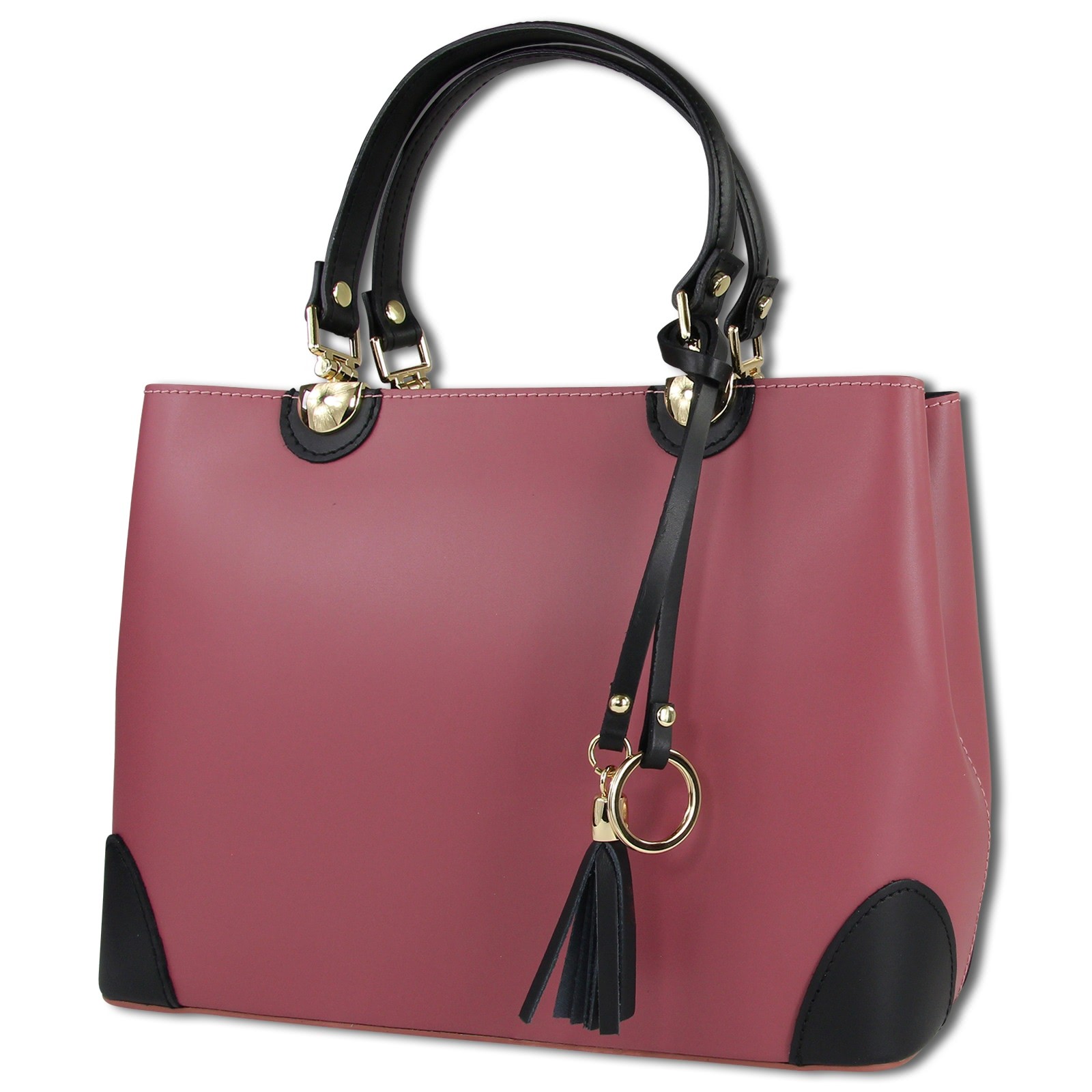Toscanto Damen Handtasche Leder Tasche altrosa schwarz OTT156HA