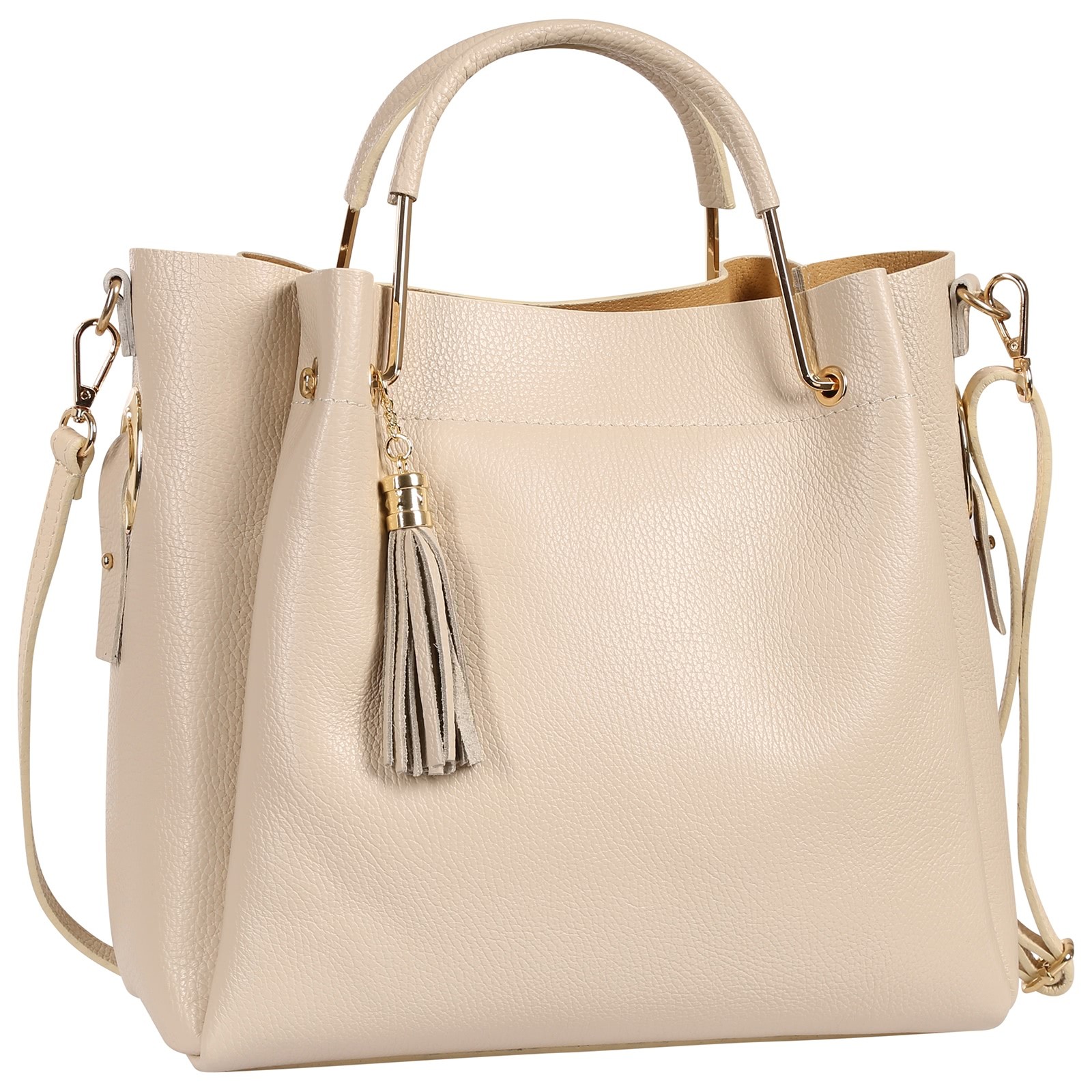 Toscanto Damen Umhängetasche Handtasche Leder Tasche beige OTT157UI