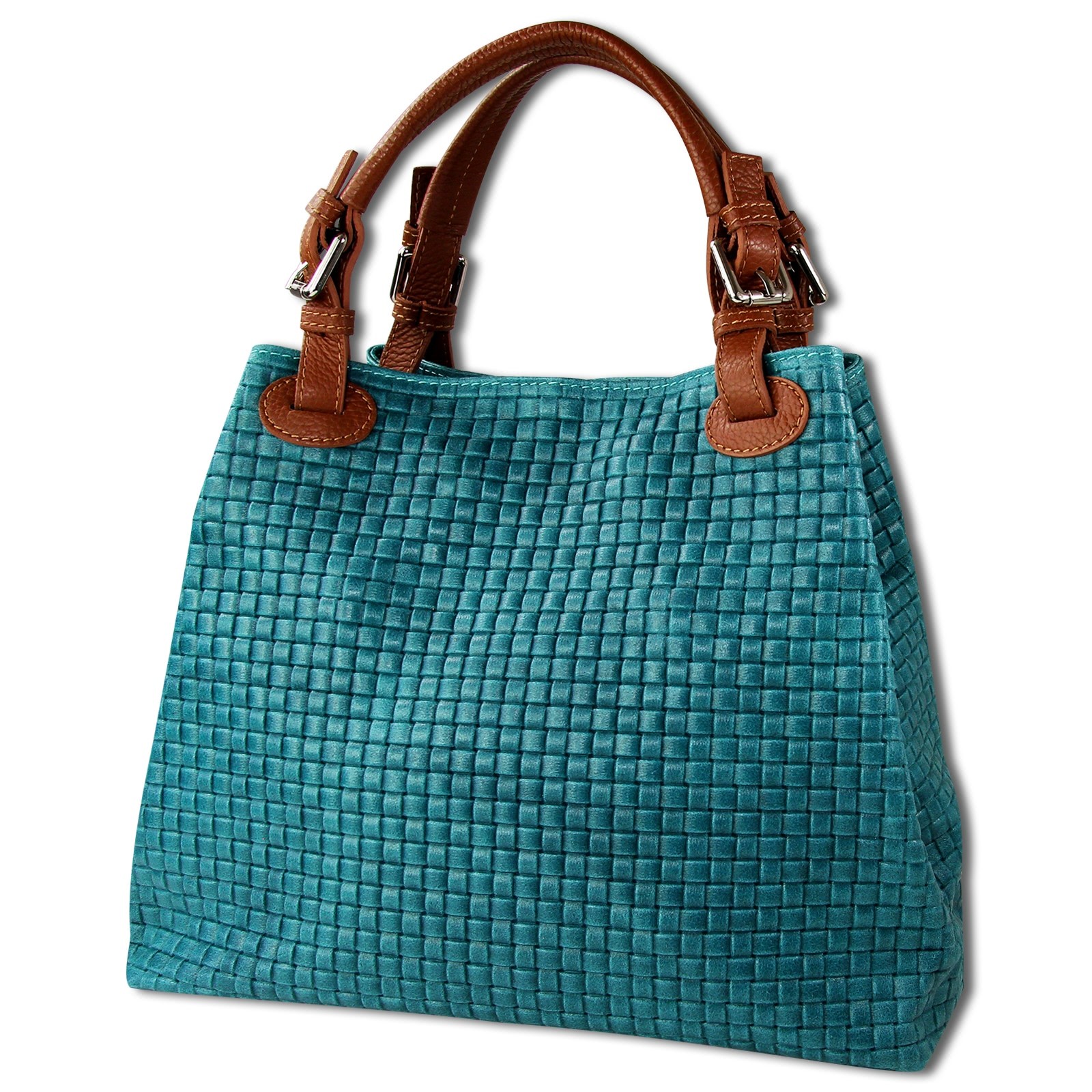 Toscanto Damen Handtasche Leder Tasche türkis braun OTT164HT