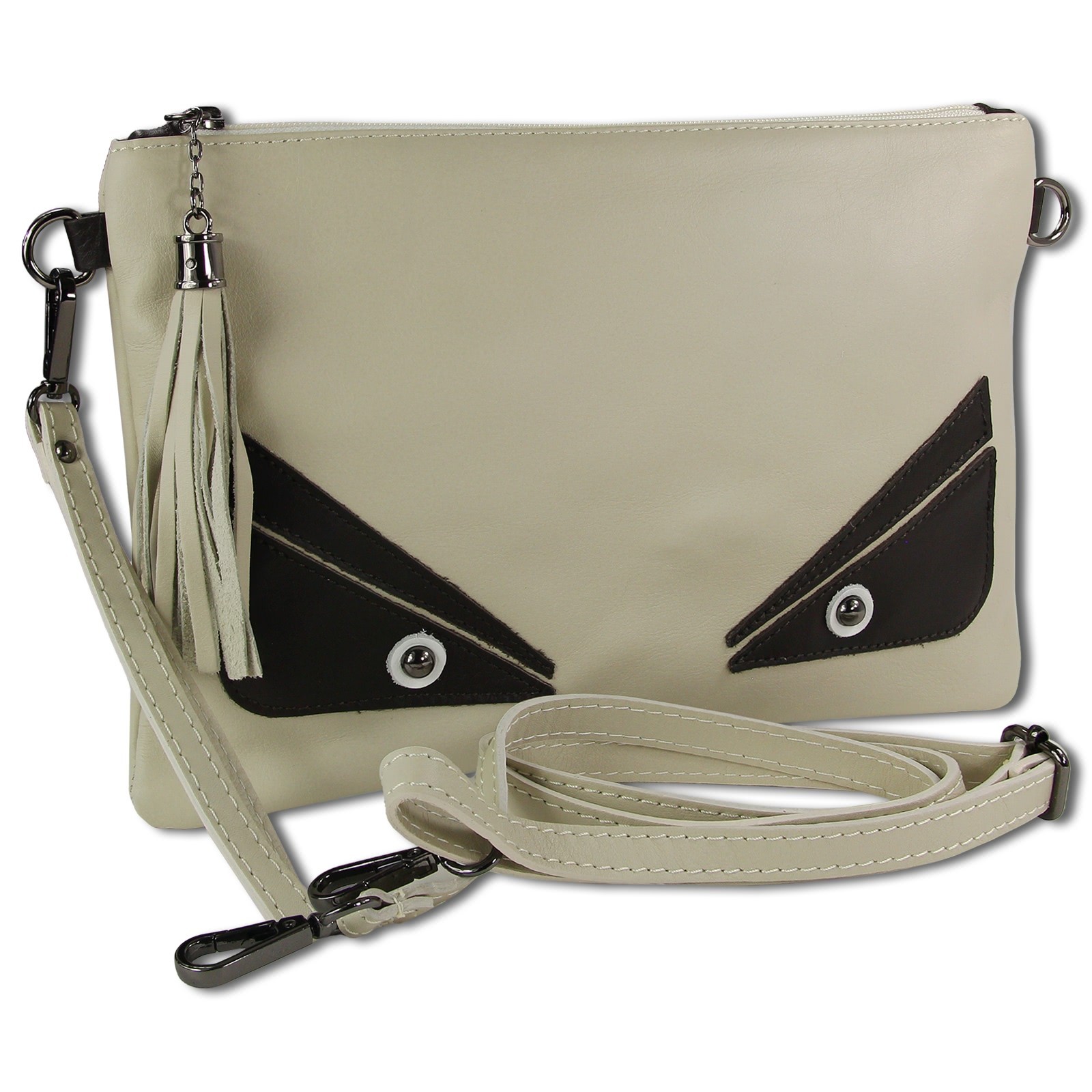 Toscanto Jugend Damen Handgelenktasche Leder Tasche beige weiß schwarz OTT805UW