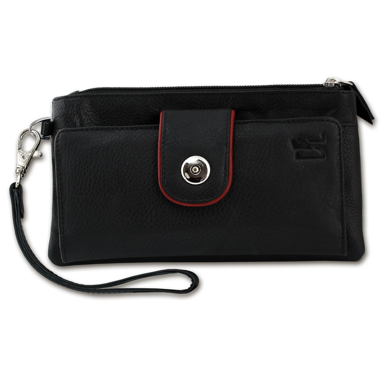 DrachenLeder 3in1 Geldbörse Handyhülle Clutch Leder schwarz Wristlet OTZ500S