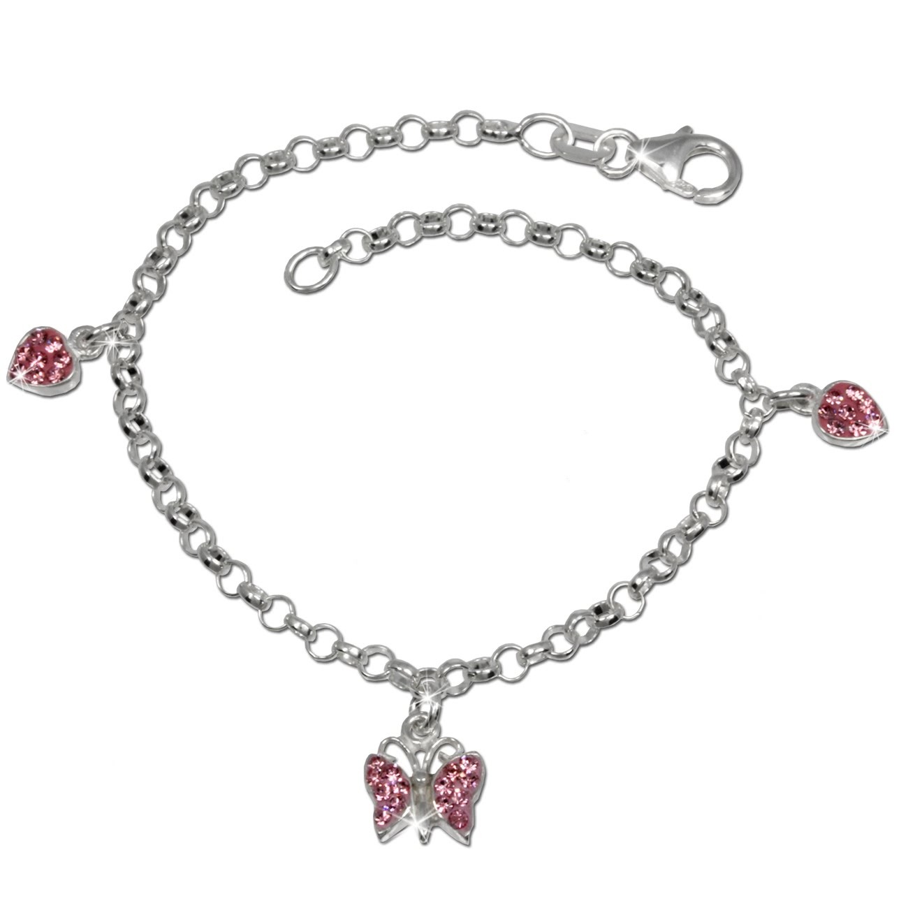 SilberDream Kinder Armband Schmetterling/Herzen rosa 16cm Silber SDA030P